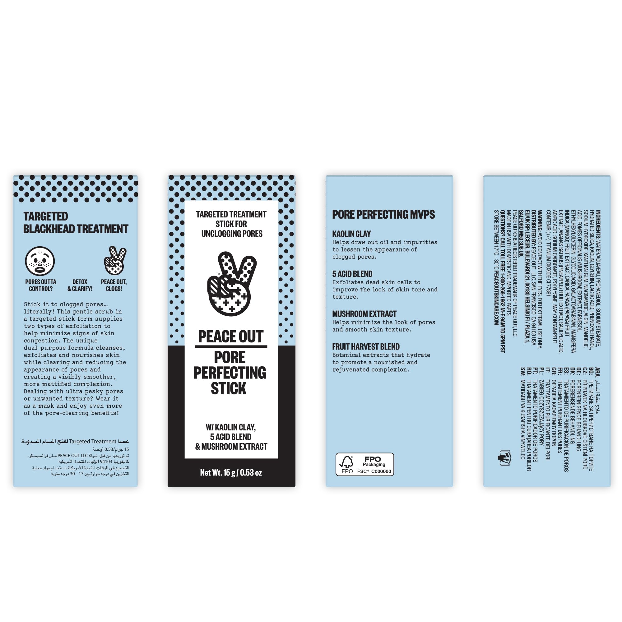 PEACE OUT Pore Perfecting Stick Acne Solution & Blackhead Remover, Glycolic Acid & Salicylic Acid Cleanser, Works Like a Face Wa