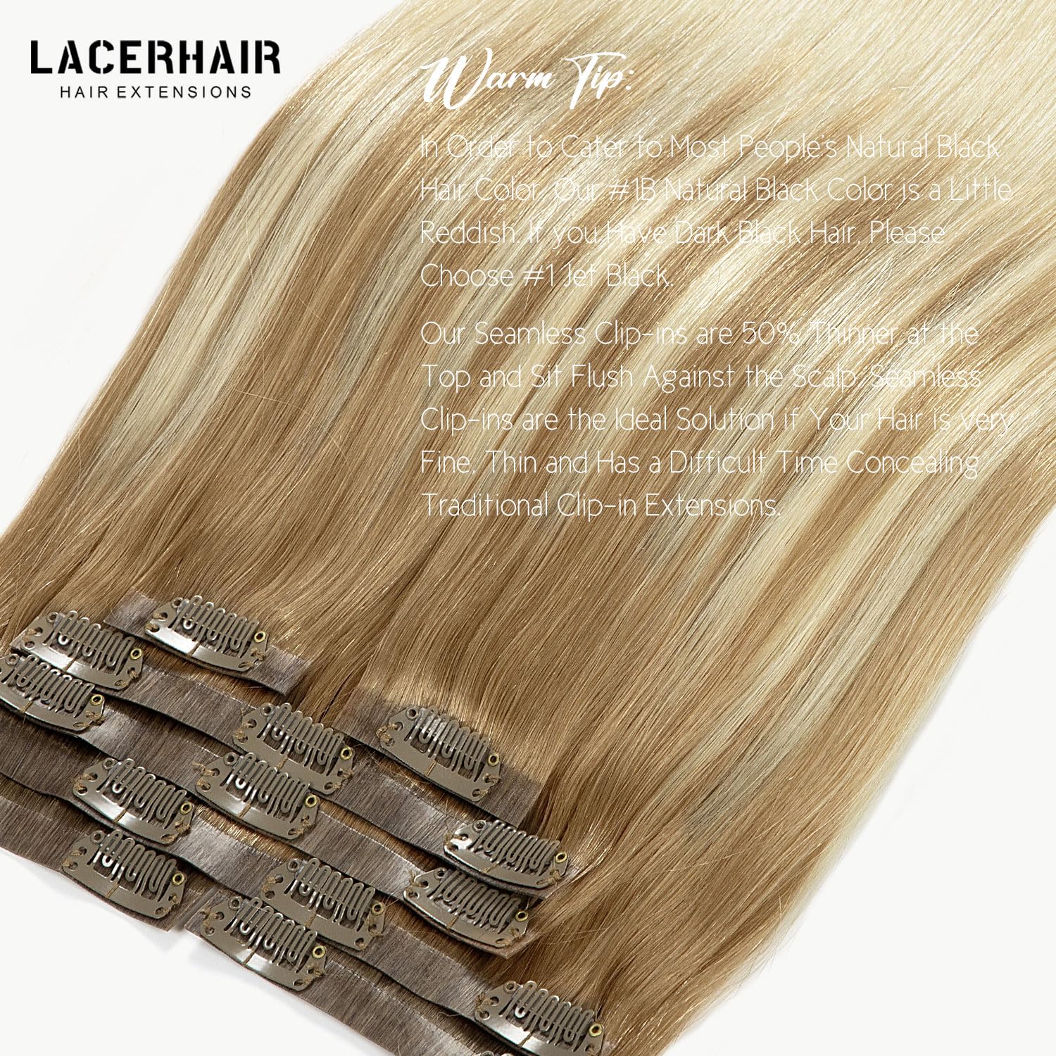 Lacer Hair Extensions Clip In Human Hair Ombre B#8/60 Light Brown Fading To Platinum Blonde Color Clip In Hair Extensions Human
