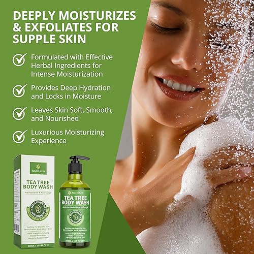 Roycederm Antifungal Body Wash - Tea Tree, 16.9 Fl Oz, Green - For Acne, Tinea Versicolor, Jock Itch, Athlete's Foot, Body Odor