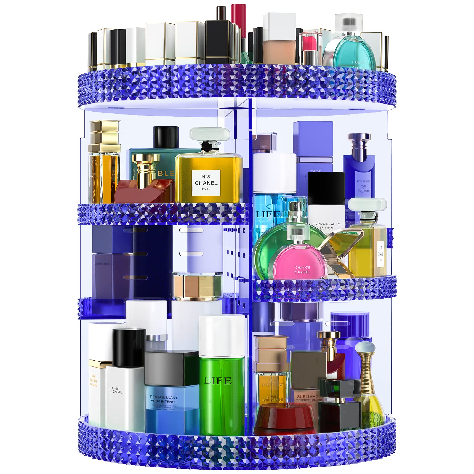 360 Large Rotating Makeup Organizer Countertop, Blue Acrylic Makeup Organizers, Organizador De Perfumes, 7 Layers Large Make Up