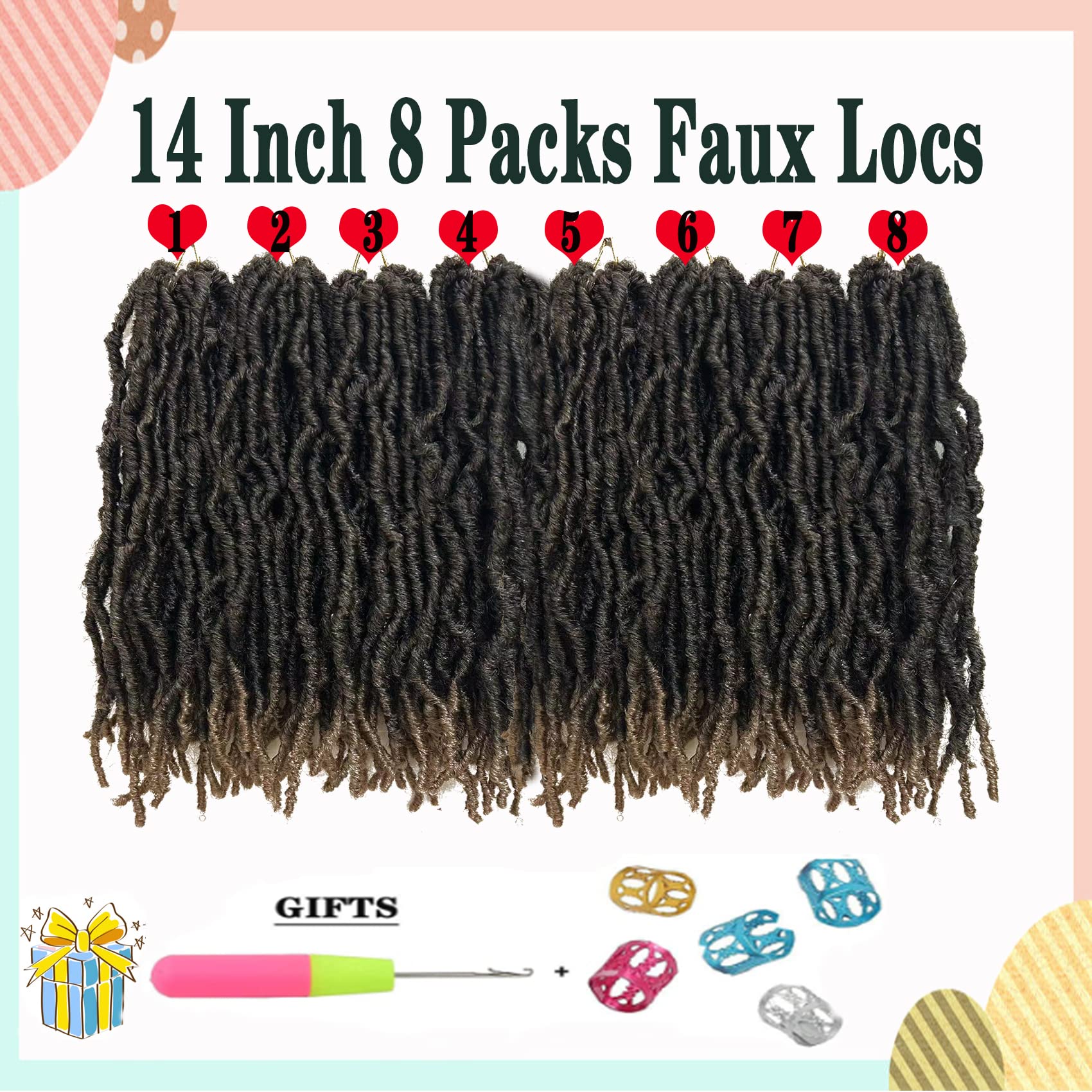 Paraglame Faux Locs Crochet Hair 14 Inch 8 Packs Soft Locs Pre-Looped Crochet Hair, New Soft Faux Locs Curly Hair Extension, God