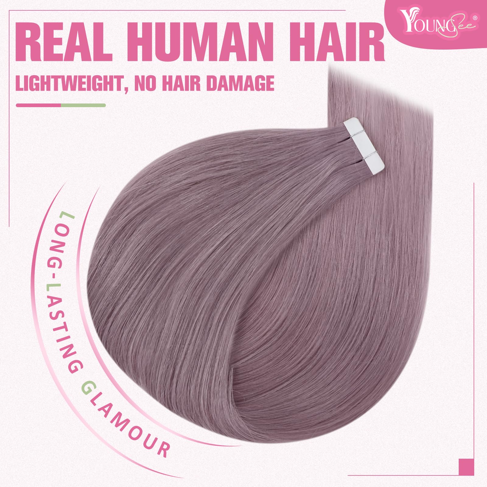 YoungSee Purple Tape in Extensions Human Hair Light Purple Tape on Hair Extensions Human Hair Lavender Human Hair Extensions Tap