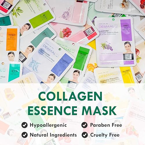 Dermal 24 Combo Pack A Collagen Essence Korean Face Mask - Hydrating & Soothing Facial Mask With Panthenol - Hypoallergenic Self