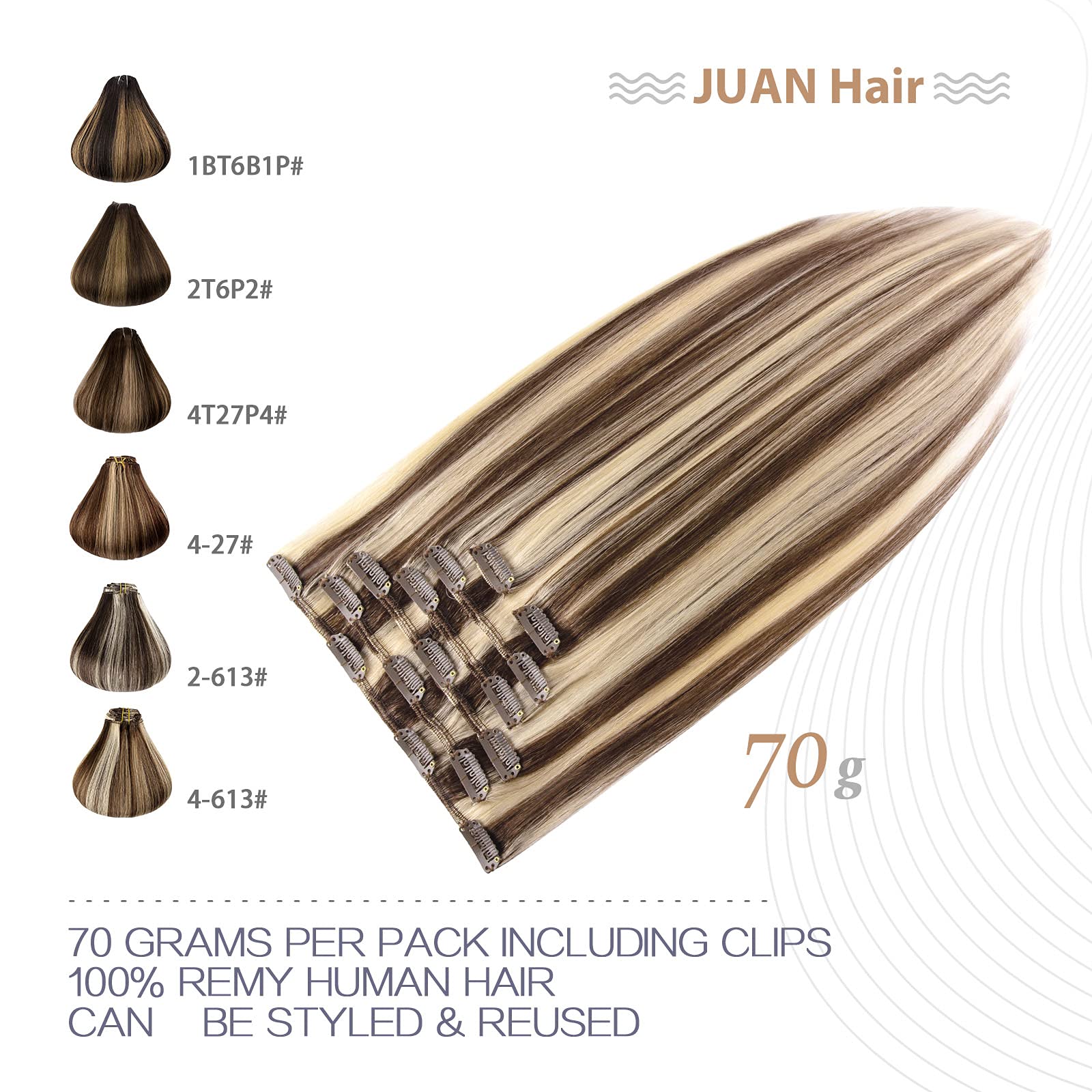 Aison Clip in Hair Extensions Real Human Hair 70G Medium Brown to Blonde 100% Remy Human Hair Soft Silky Straight 7pcs 16clips (