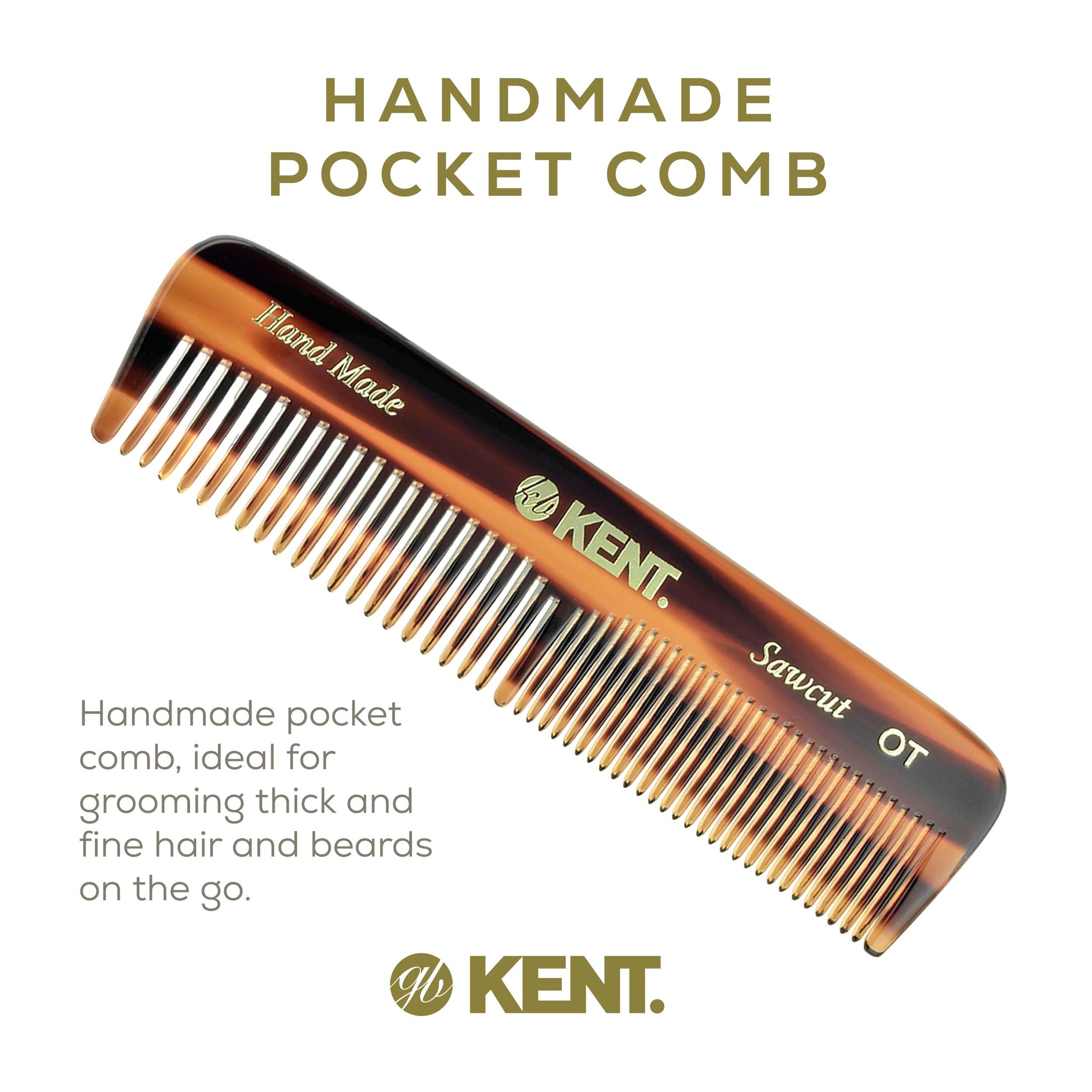 Kent Ot Pocket Comb - 4.4'' Fine And Wide Tooth Handmade Hair Comb For Men, Travel, Beard, Mustache, Women And Kids - Saw Cut An