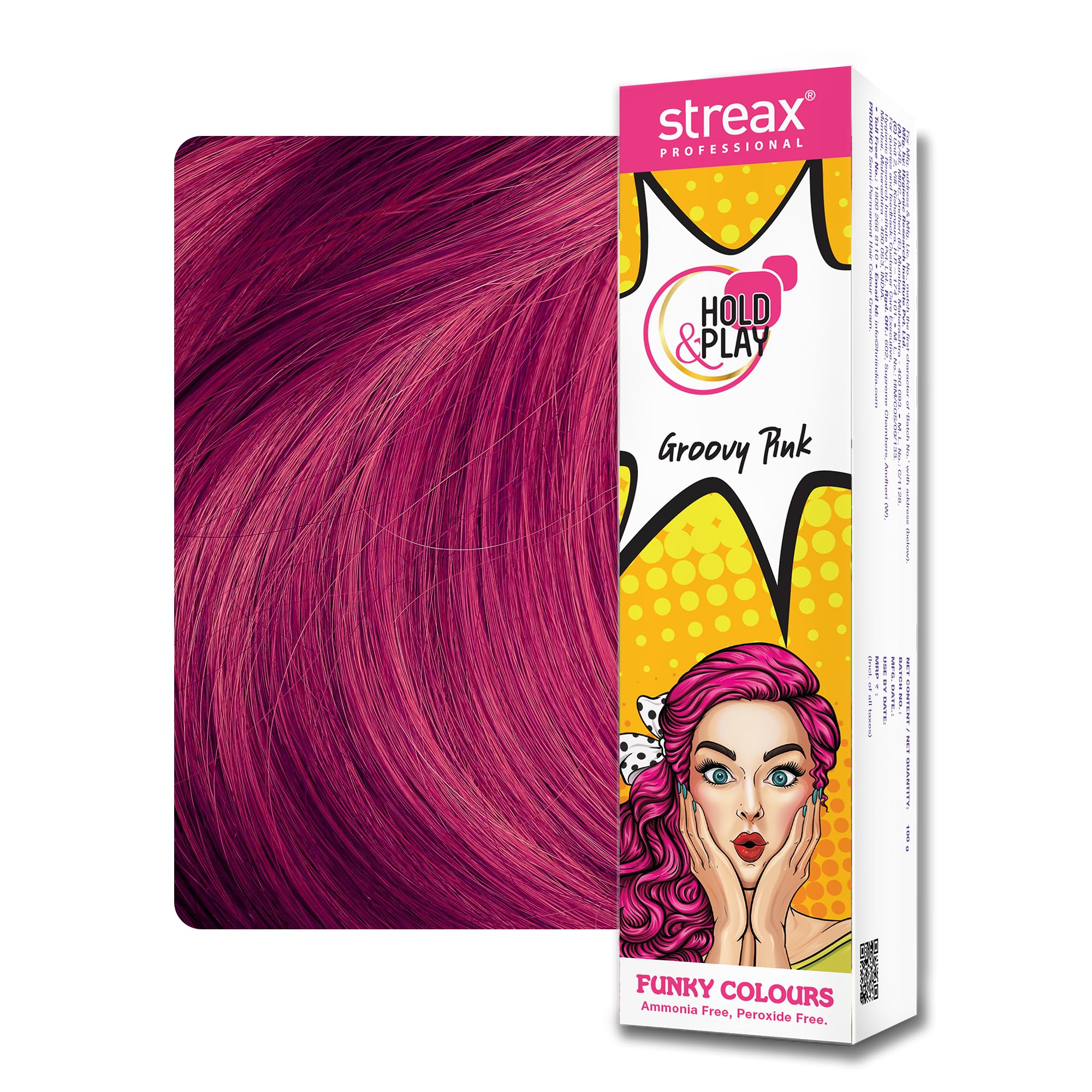 Streax Professional AmmoniaFree, PeroxideFree Hold And Play Funky Colours Crazy Cream  Groovy Pink,1 Count