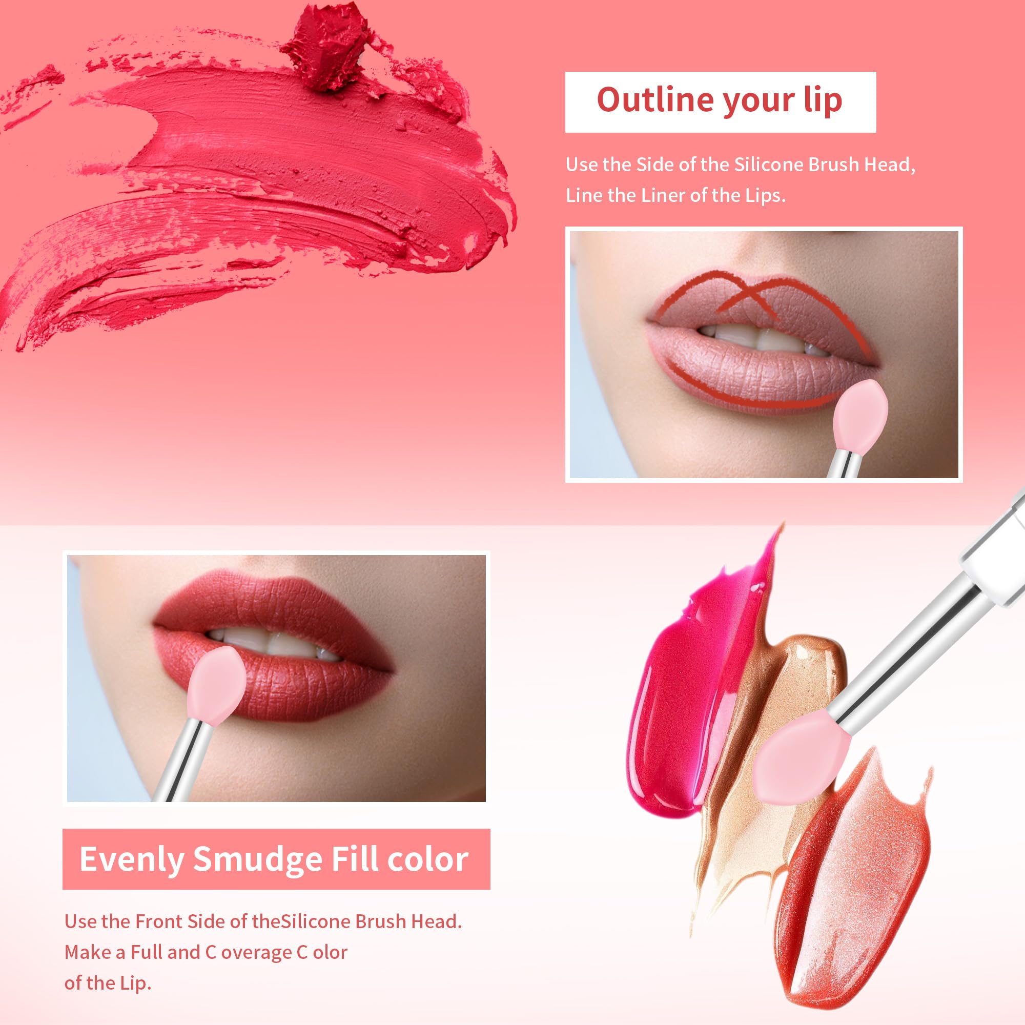 6 PCS Silicone Lip Brush - Yoizyfree Lip Brushes Reusable Lip Mask Applicators Lip Gloss Brush Lipstick Brush Makeup Applicator