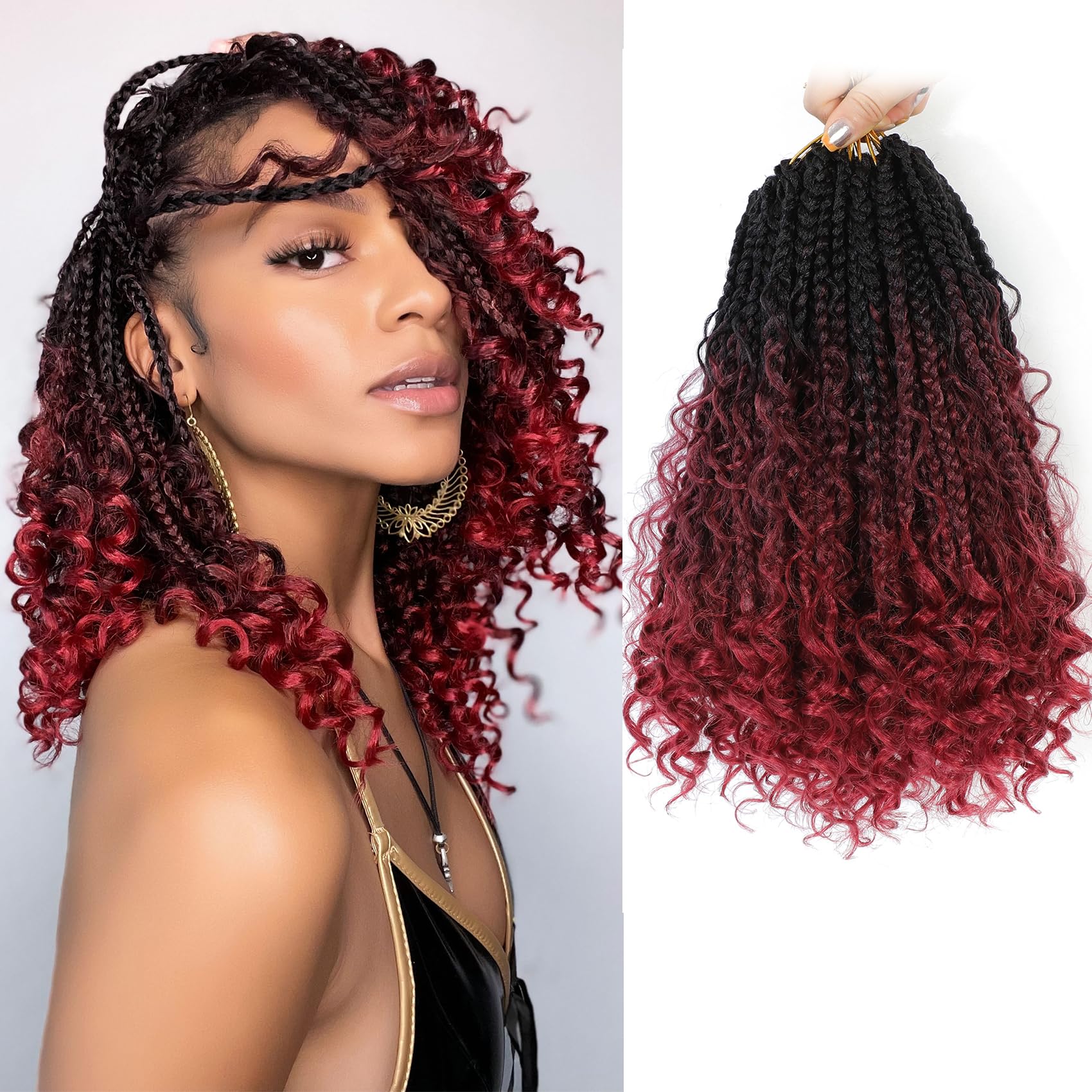 Karida 9 Packs Goddess Box Braids Crochet Hair 10 inch, Boho Crochet Braids With Curly Ends, Pre Looped Box Braids Crochet Hair 