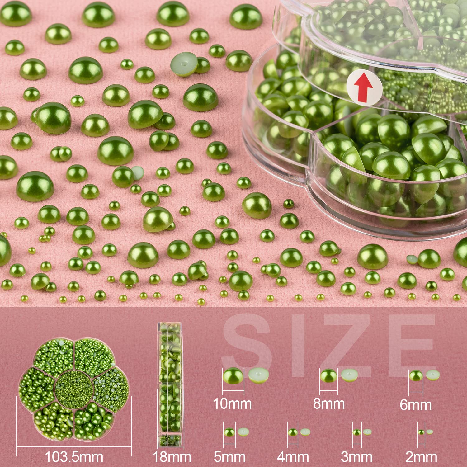 Nail Art Flat Back Half Round Pearl Kits 27, 1 Box Of 6000 Pcs Flat-Back Green With Tweezer And Picker Pencil For Home Diy Nails