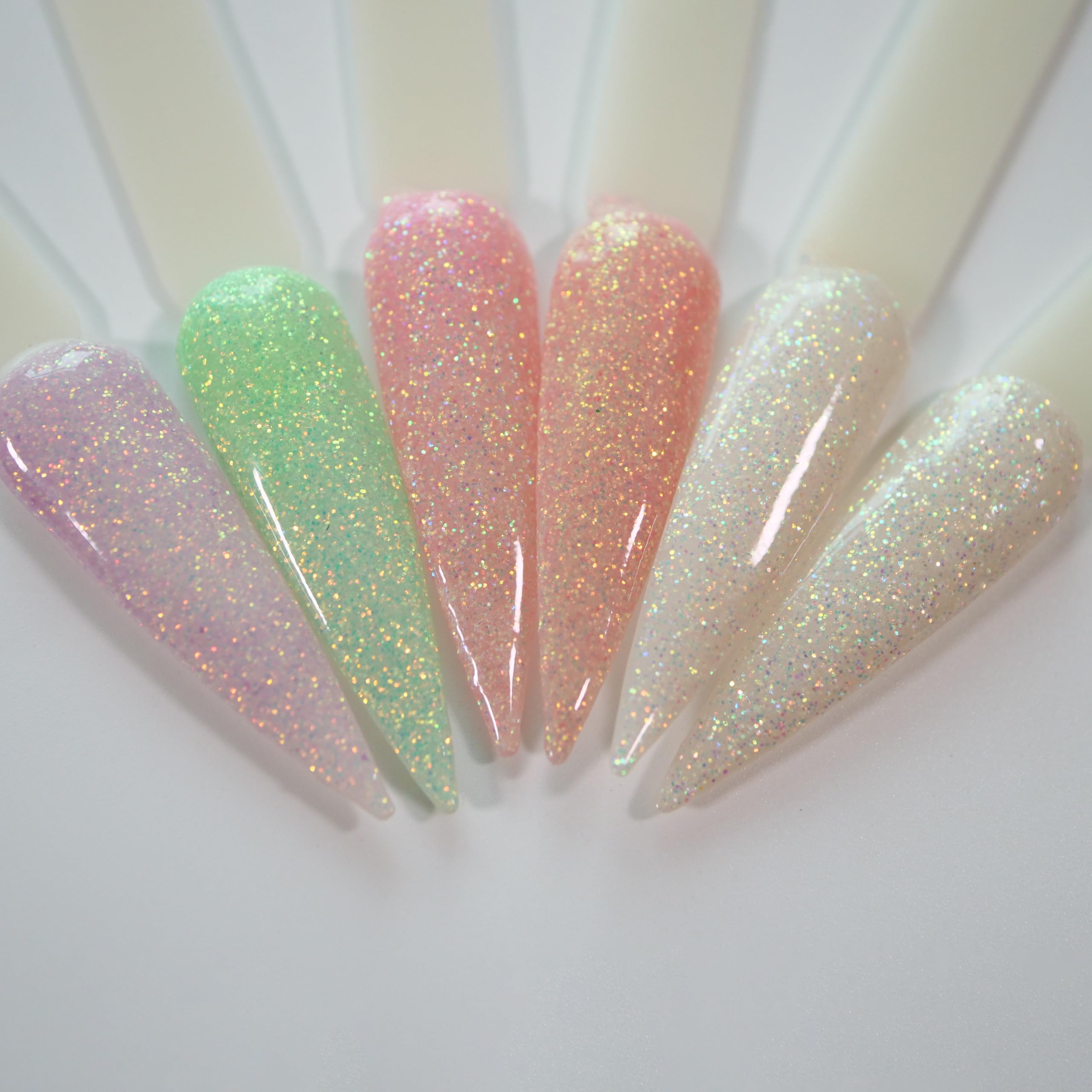 Glow In The Dark Glitter Nail Acrylic Powder 6 Colors Set For Pink White French Nail Art Design