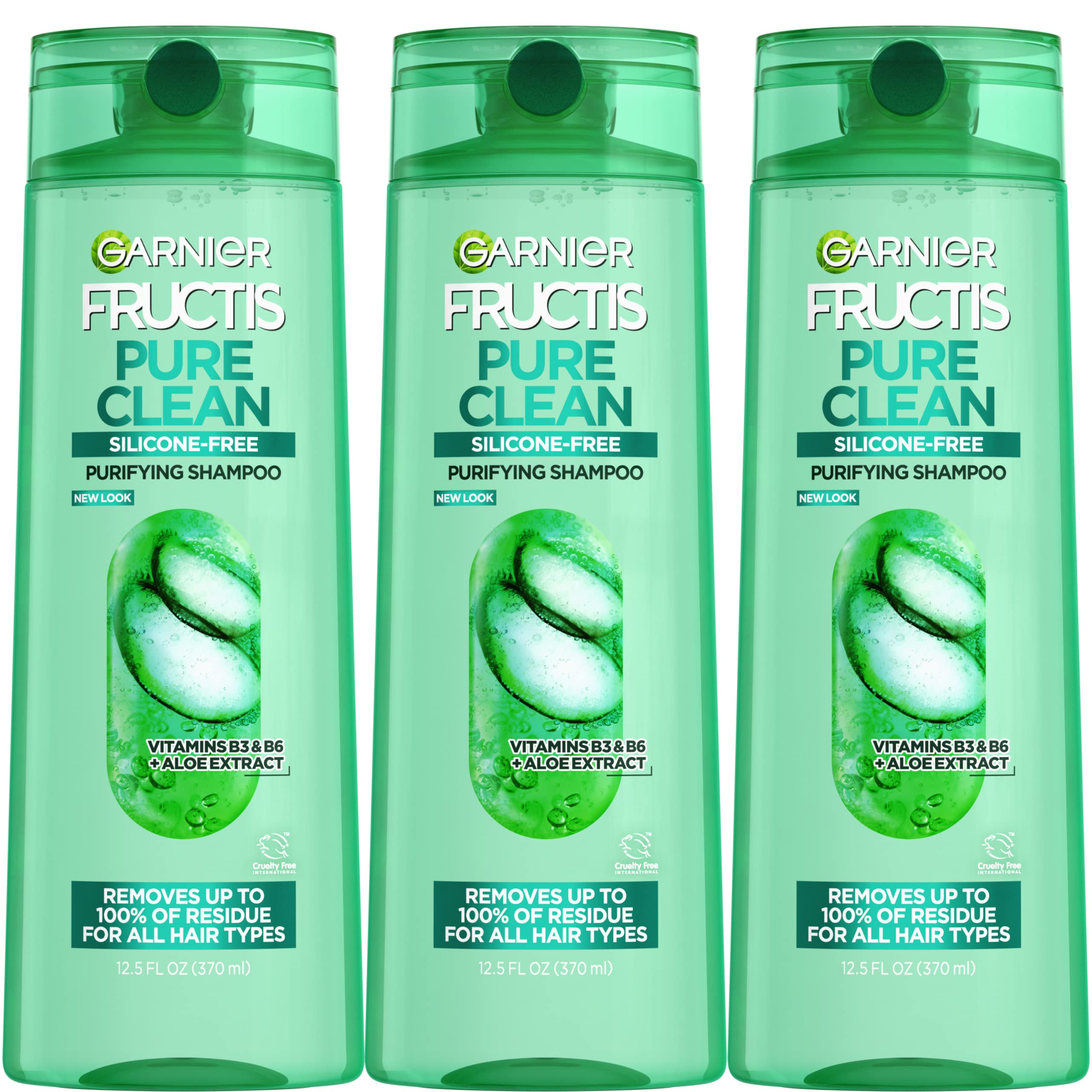 Garnier Fructis Pure Clean Purifying Shampoo, SiliconeFree, 12.5 Fl Oz, 3 Count (Packaging May Vary)