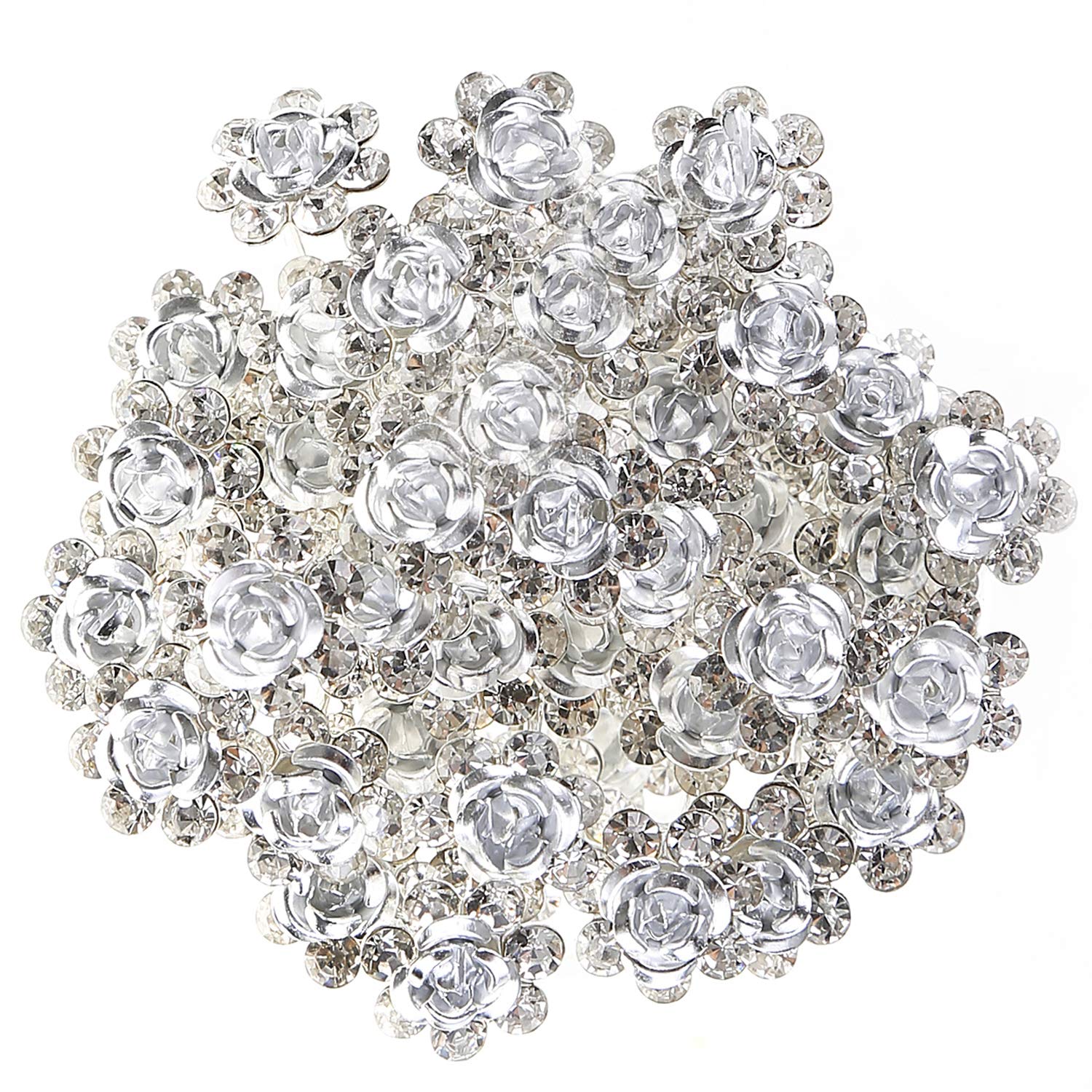BETITETO 40 Pcs U-Shaped Flower Rhinestone Hair Pins Crystal Hair Accessories for Bridal Wedding Party Girls' Sweet Sixteen (Whi
