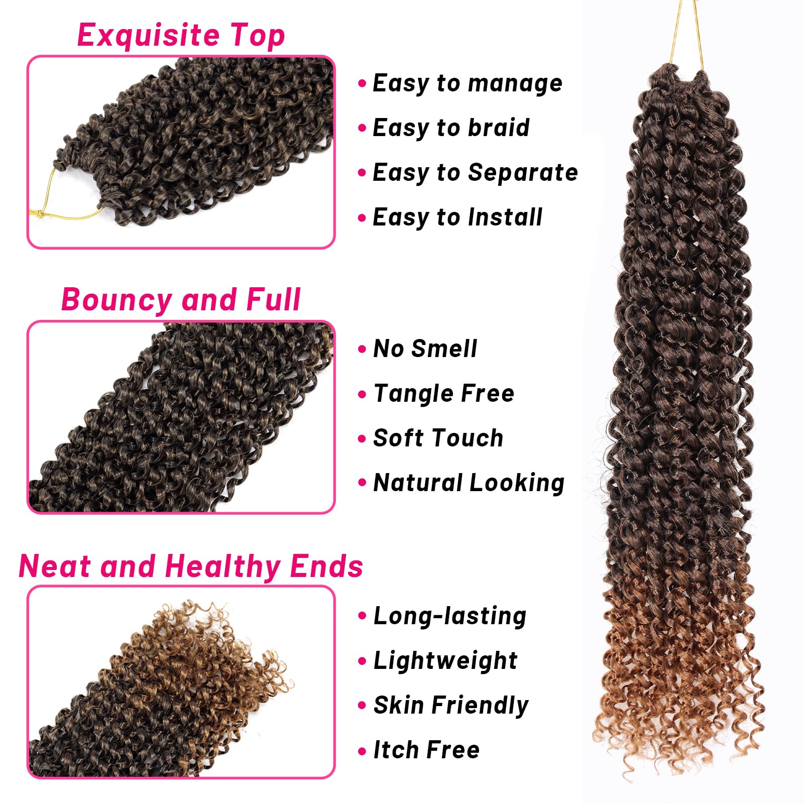 Dorsanee Ombre Brown Passion Twist Hair 16 Inch 7 Packs Water Wave Crochet Hair Long Bohemian Curly Braiding Hair For Butterfly