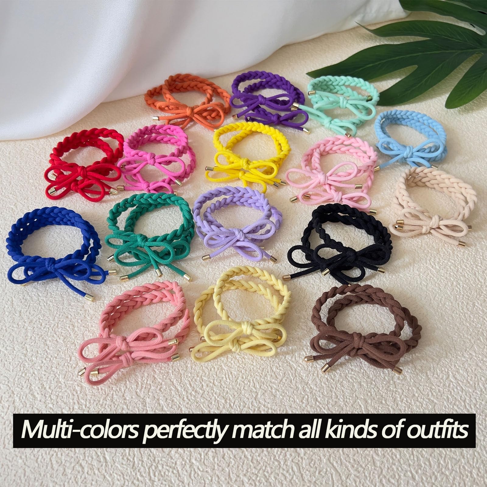 Kovolitu 12 Pcs Bright Color Braided Hair Ties Bow Tie Hair Bracelets For Women Girls Elastic Hair Ties No Damage Ponytail Holde