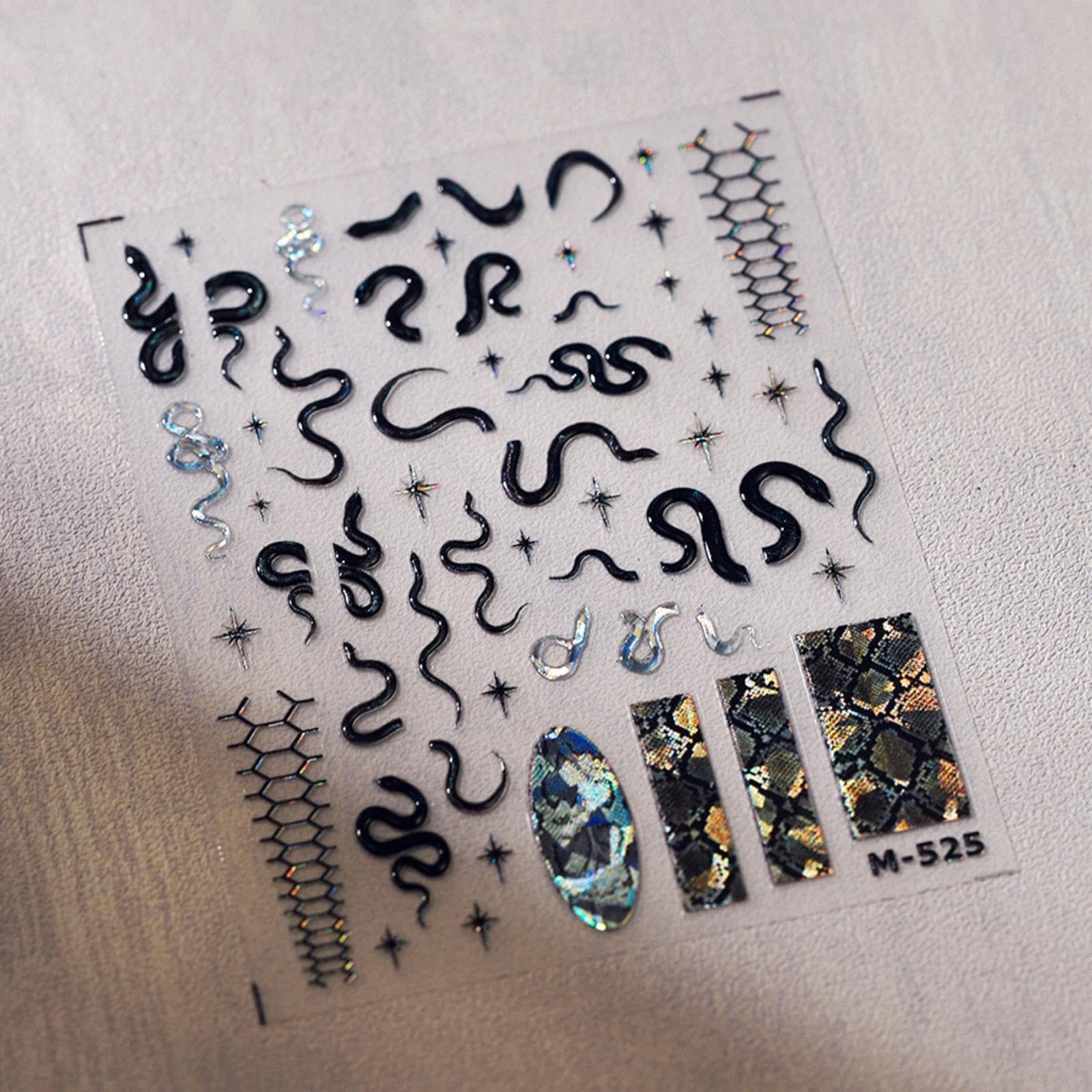Snake Nail Stickers 5D Embossed Halloween Nail Art Stickers Black Snake Nail Decals Self-Adhesive Silver Nail Art Stickers for W