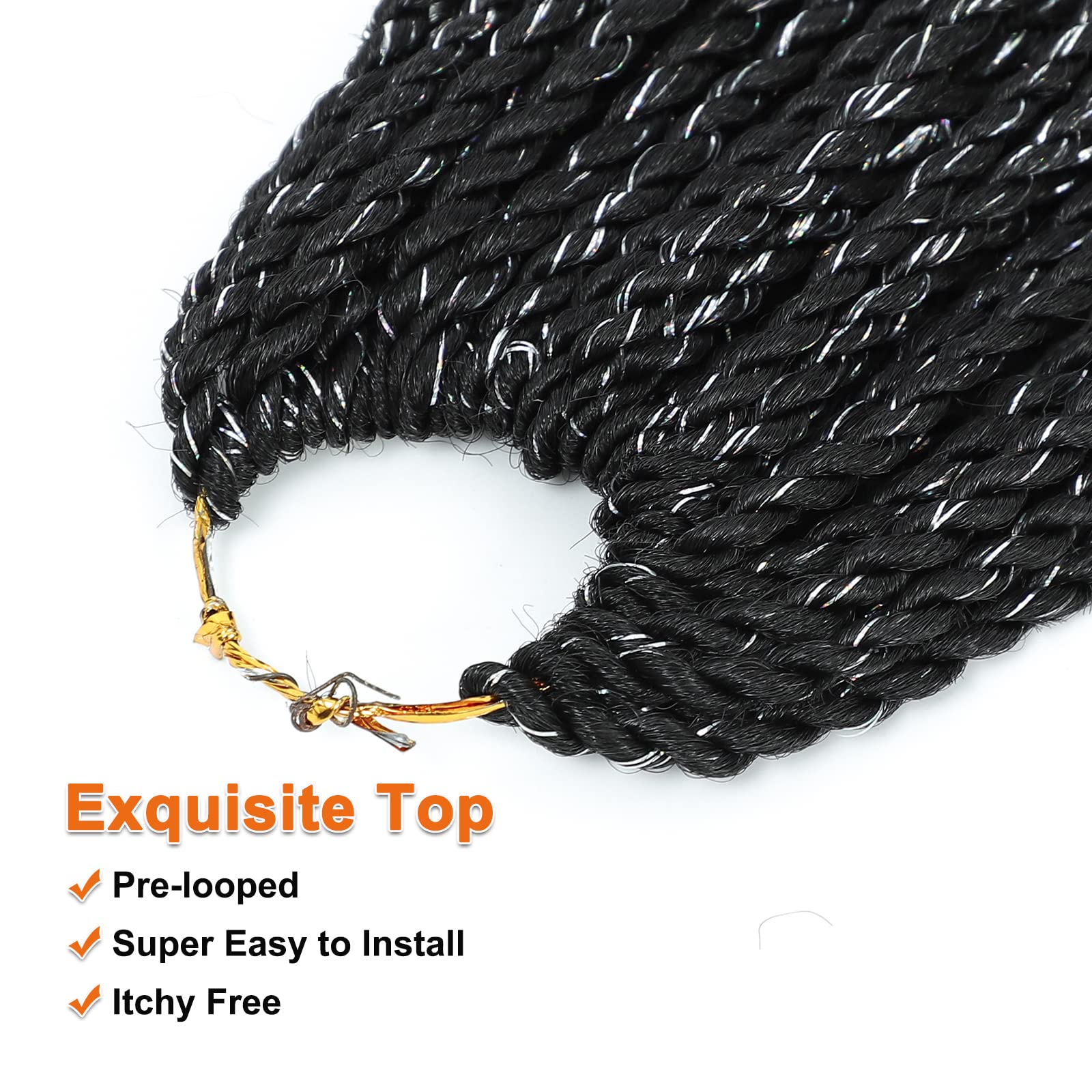 Nayoo Senegalese Twist Crochet Hair With Tinsels - 8 Packs 18 Inch Crochet Hair For Black Women, 35 Strands/Pack Small Twist Cro