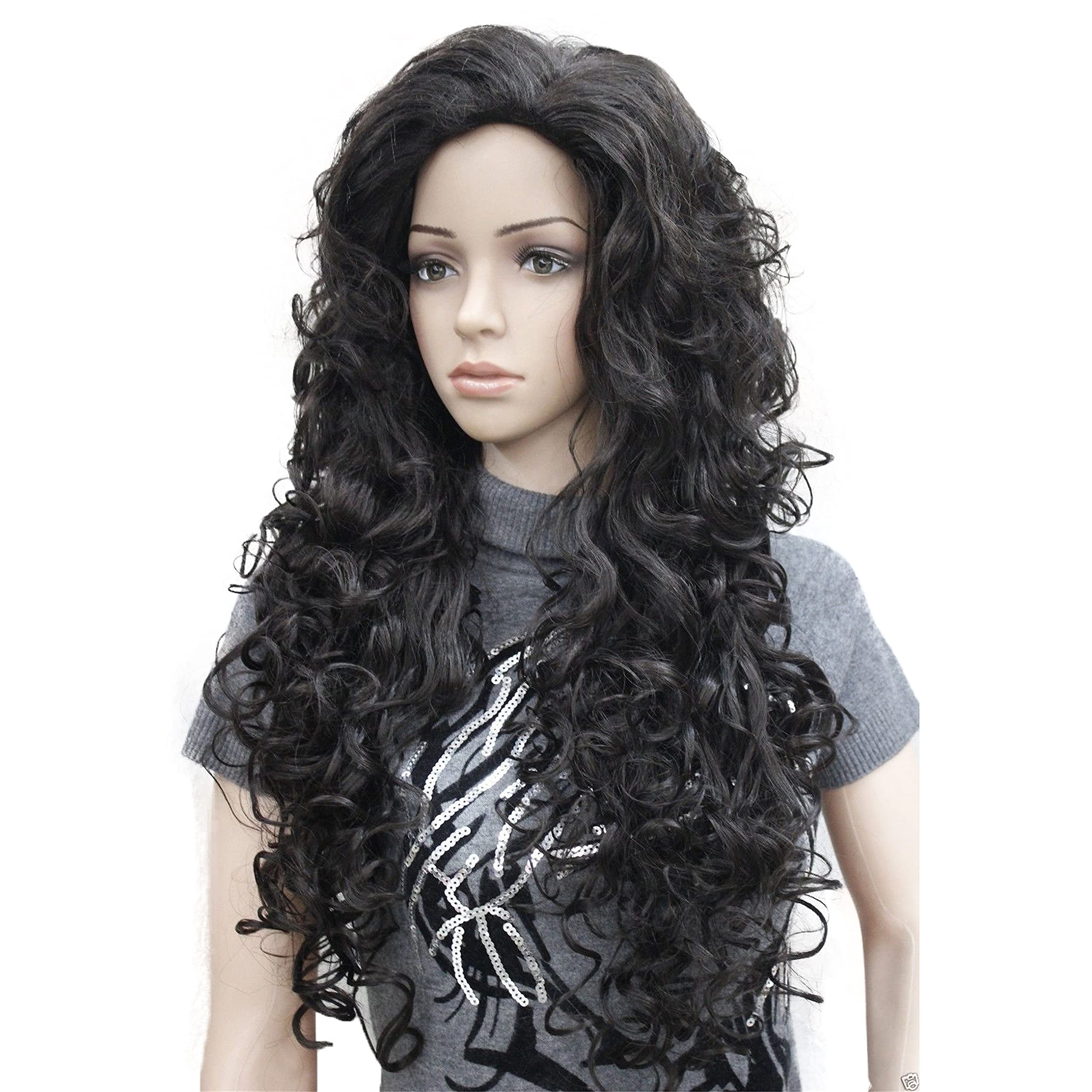 Lydell 28'' Women Long Curly Wigs Soft Layered Hair Synthetic Full Wigs (Dark Brown)