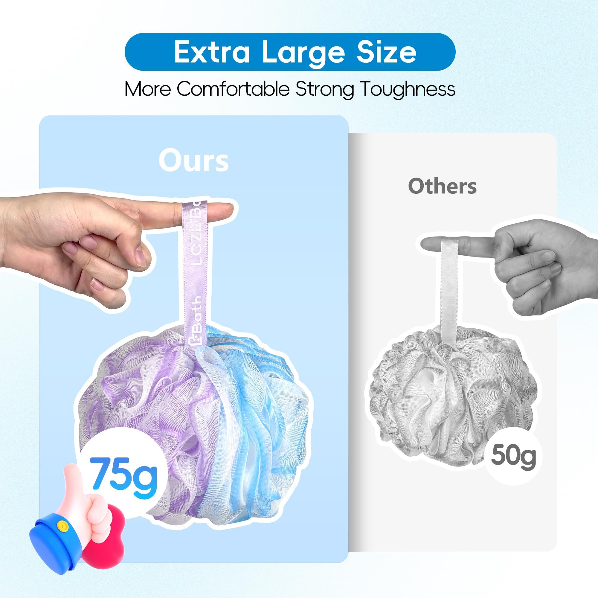 LCZLBath Loofah Set - 4PCS Soft XL Bath Body Sponges, 75g, Flower Color, Thick Wash Puffs for Shower