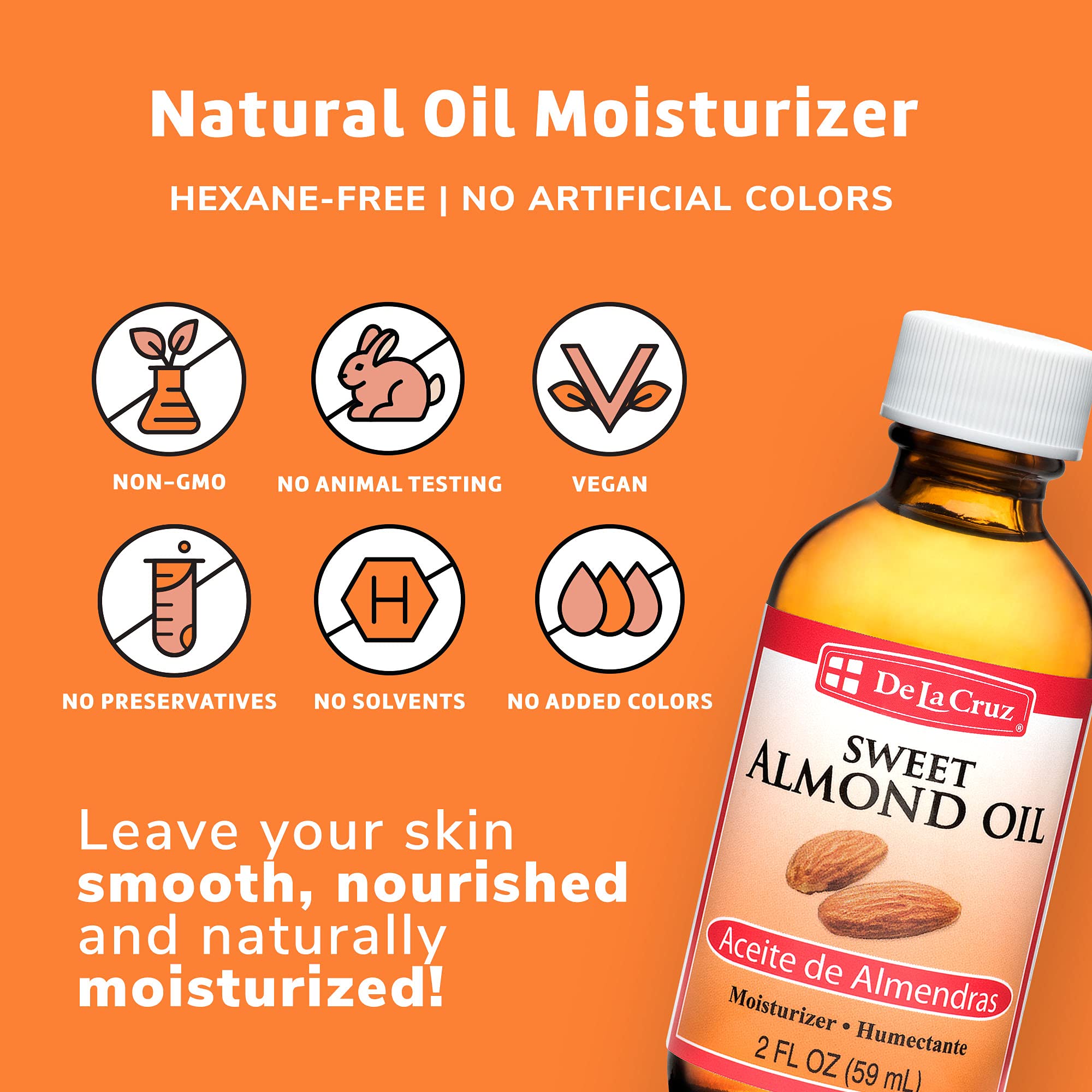 De La Cruz Sweet Almond Oil - Expeller Pressed Almond Oil for Skin and Hair 2 FL. OZ. (59 mL)