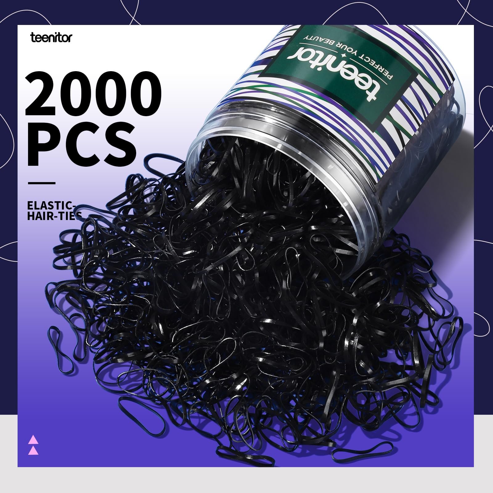 Teenitor 2000Pcs Black Hair Rubber Bands Soft Elastic Hair Ties For Kids Girls Hair Braids