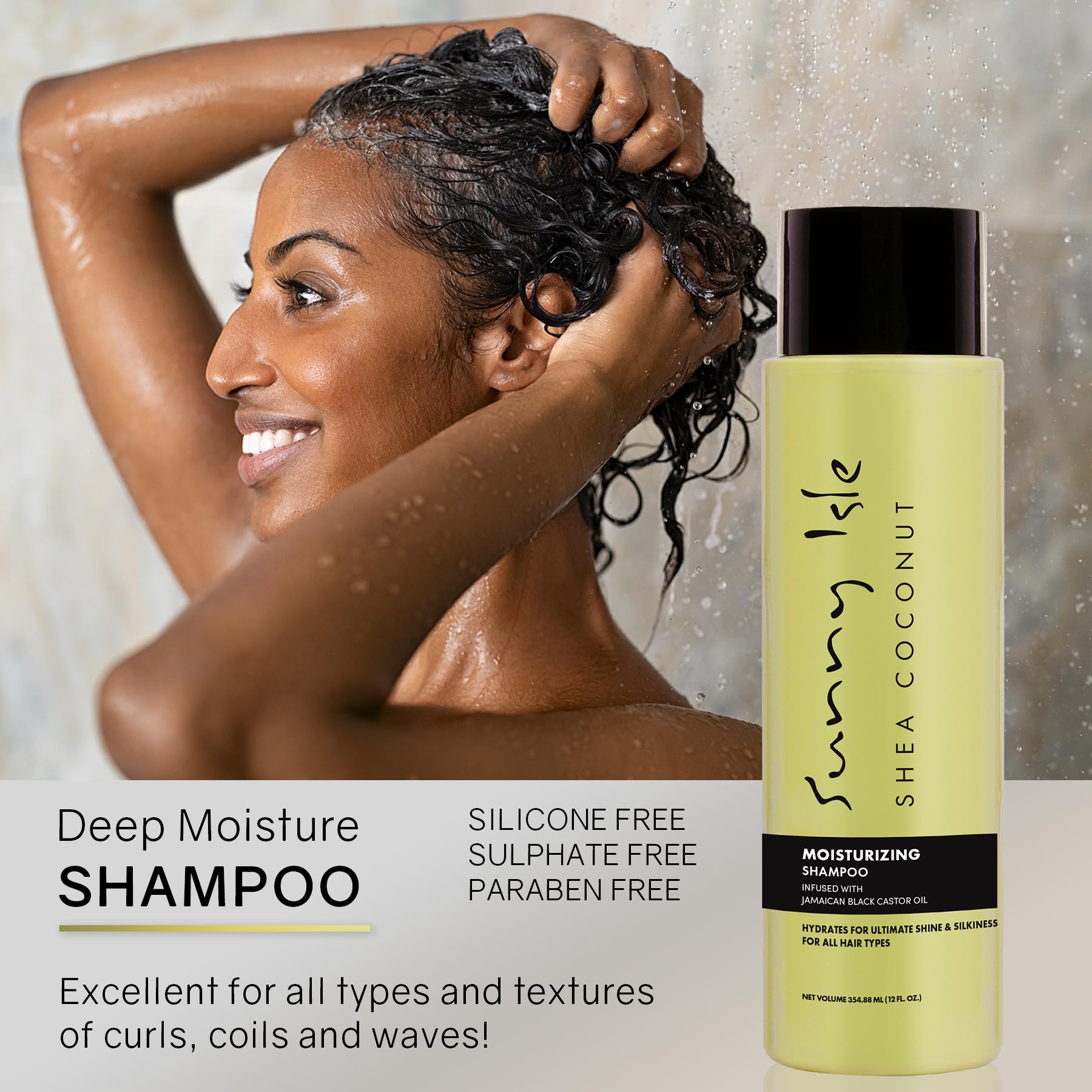 Sunny Isle Shea Coconut Moisturizing Shampoo 12oz | Infused with Jamaican Black Castor Oil | Curly Hair Shampoo | Hydrating for