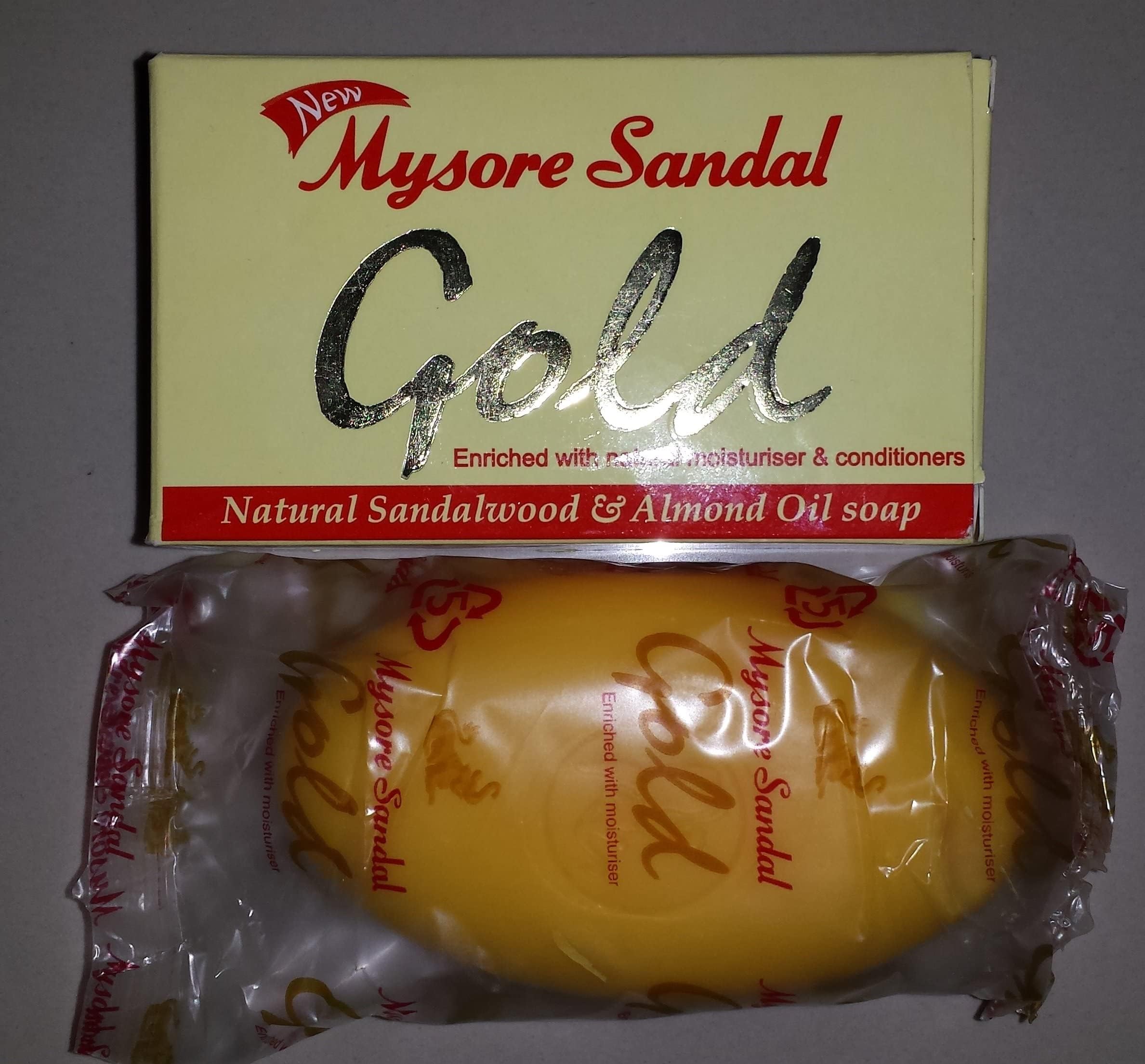 Mysore Sandal Gold Soap, 125 Grams Per Unit (Pack of 4) - Purest Sandalwood Soap - Grade 1 Soap - TFM 80% - Suitable for ALL Ski
