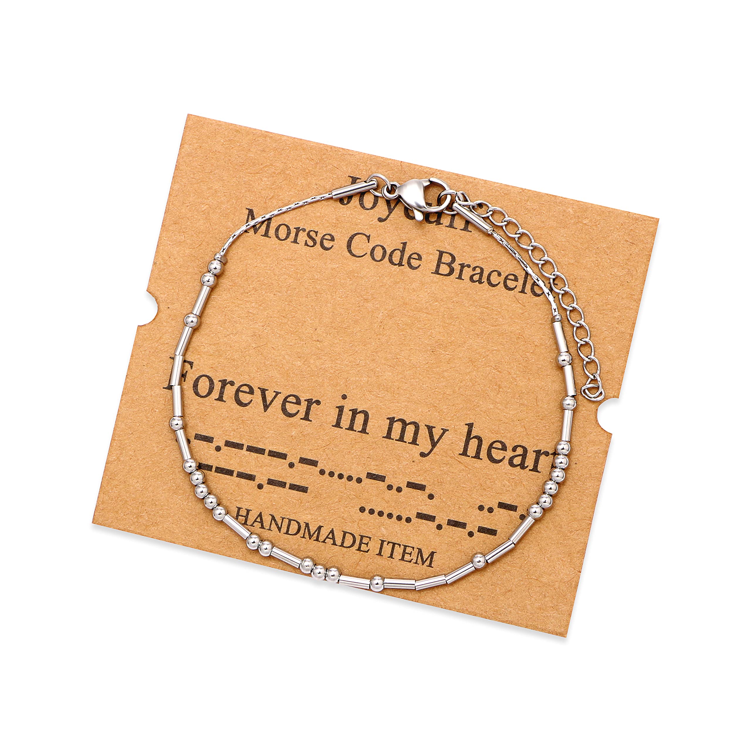 JoycuFF Morse Code Bracelets for Women Forever in My Heart Sympathy Memorial Gifts for Loss of Loved One in Memory of Dad Mom Hu