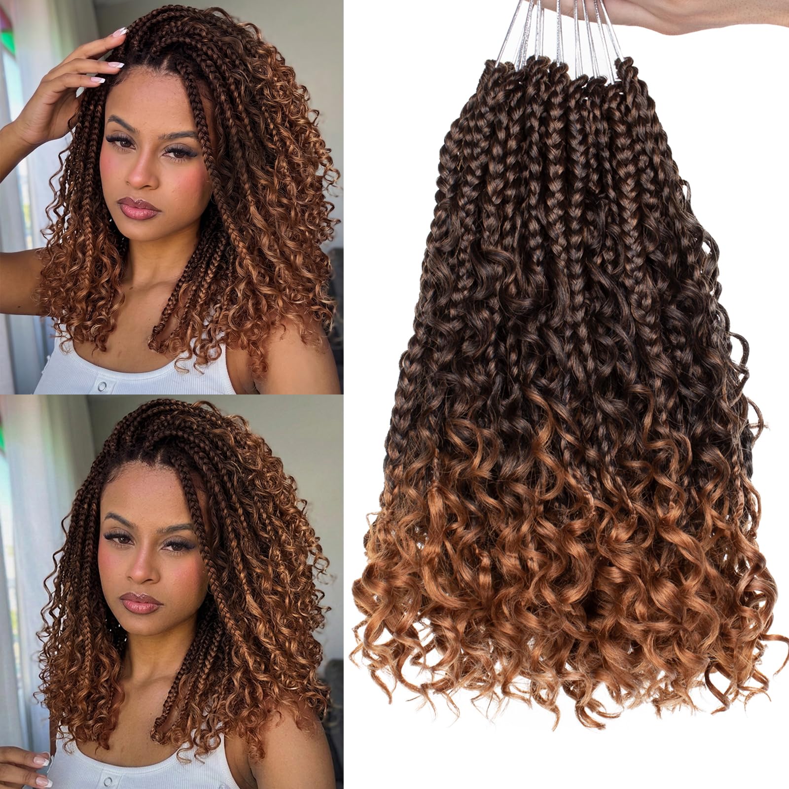 COOKOO 10 Inch Goddess Box Braids Crochet Hair 8 Packs Boho Box Braids,T30#