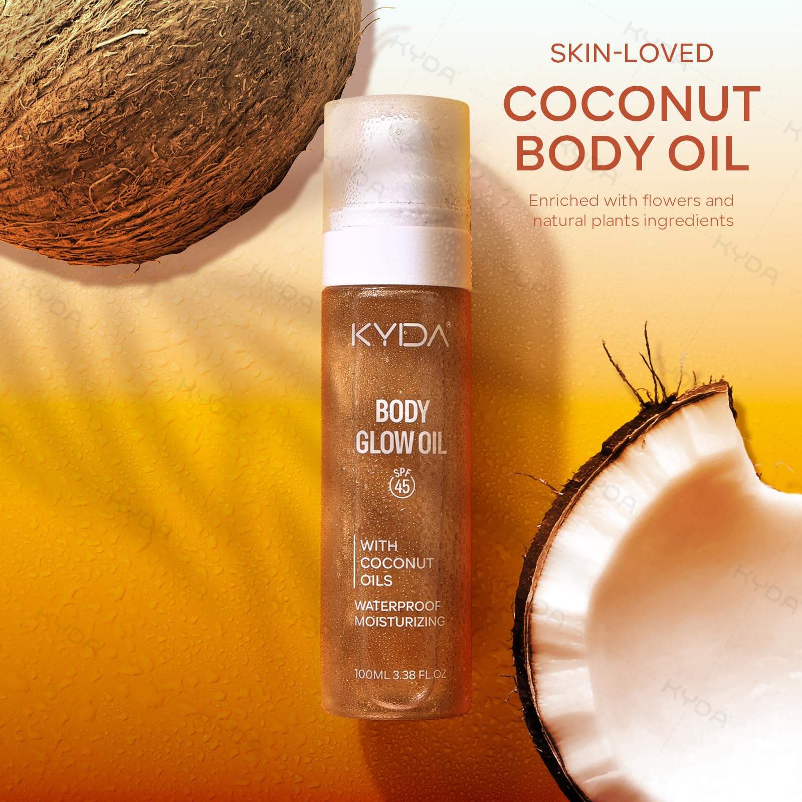 KYDA Body Glow Oil, Broad Spectrum SPF 45, Sunscreen Body Oil with Gold Mica, Sun-kissed Glow Skin Illuminator, Lightweight Non-