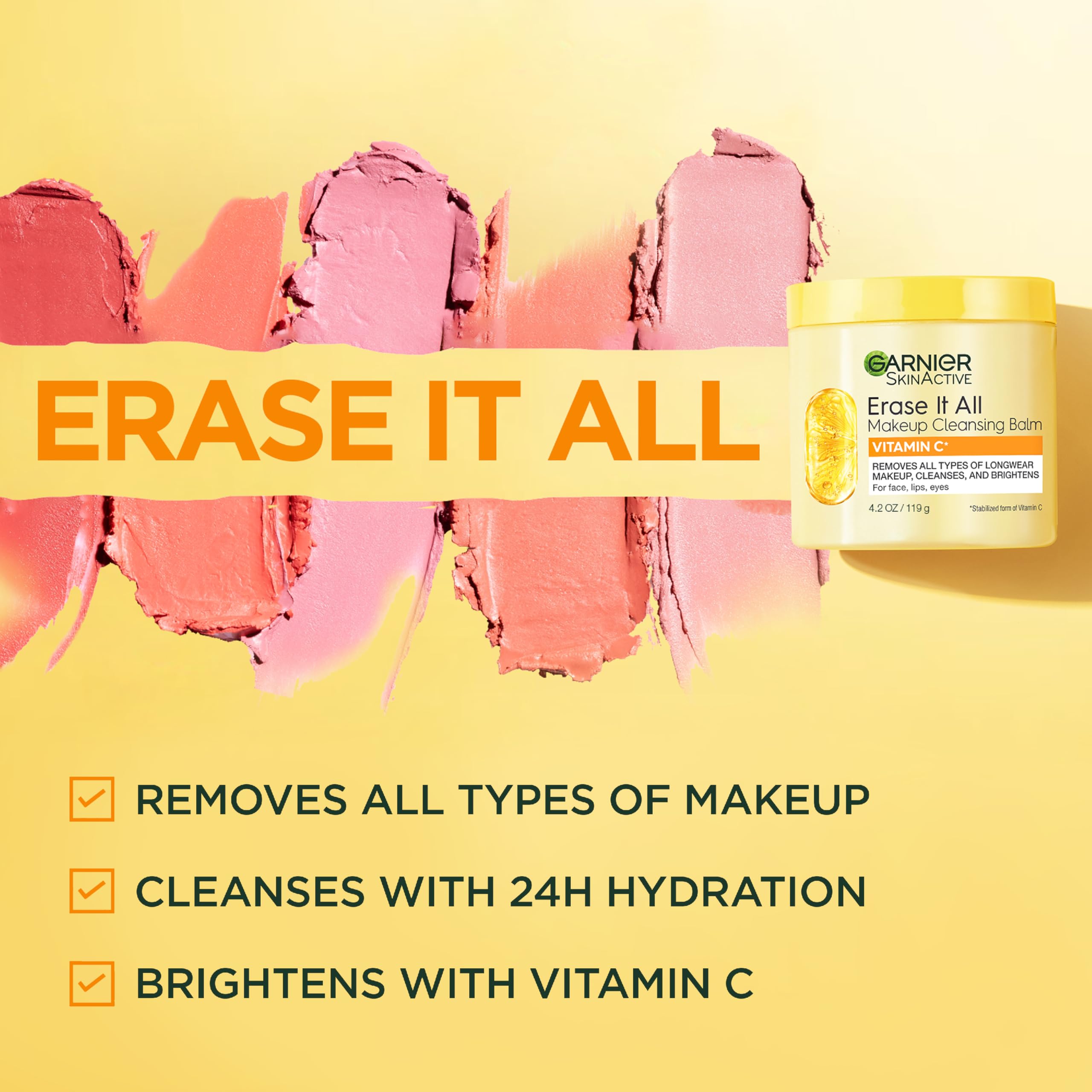 Garnier Erase It All Makeup Cleansing Balm with Vitamin C, 4.2 Oz - Brightening Facial Cleanser & Makeup Remover
