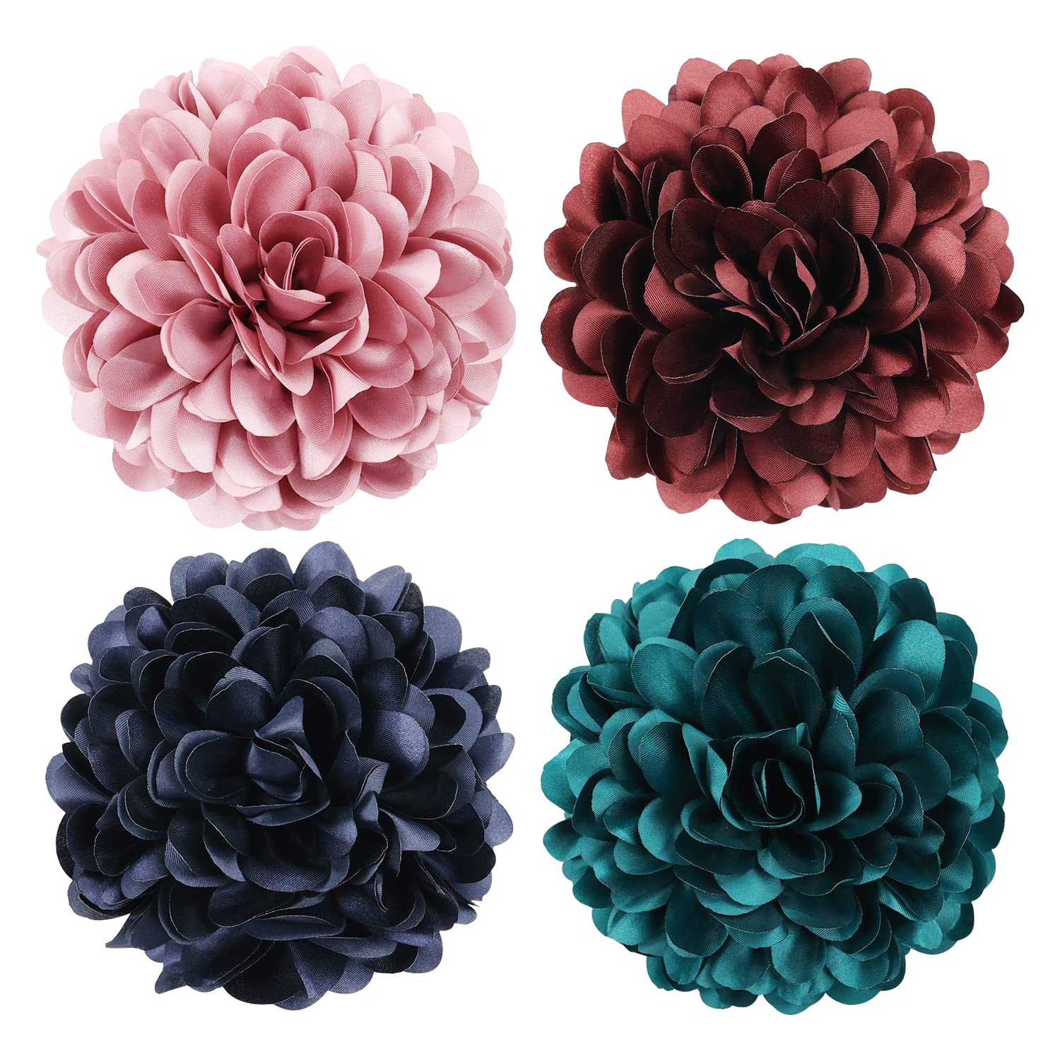 Cinaci 4 Pack Black Plastic Hair Claws Clips With Big Large Satin Flower Bow Barrettes Clamps Bun Chignon Updo Holders Hair Acce