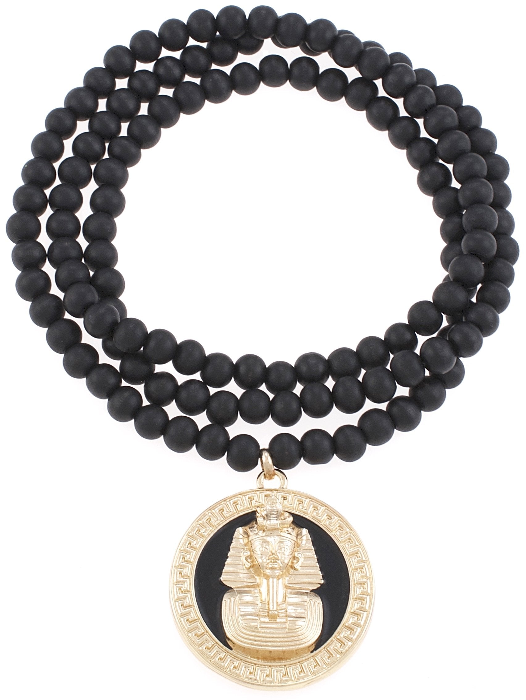 GWOOD Pharaoh Metal Pendant Necklace 36 Inch Wood Beaded Chain Medium Size