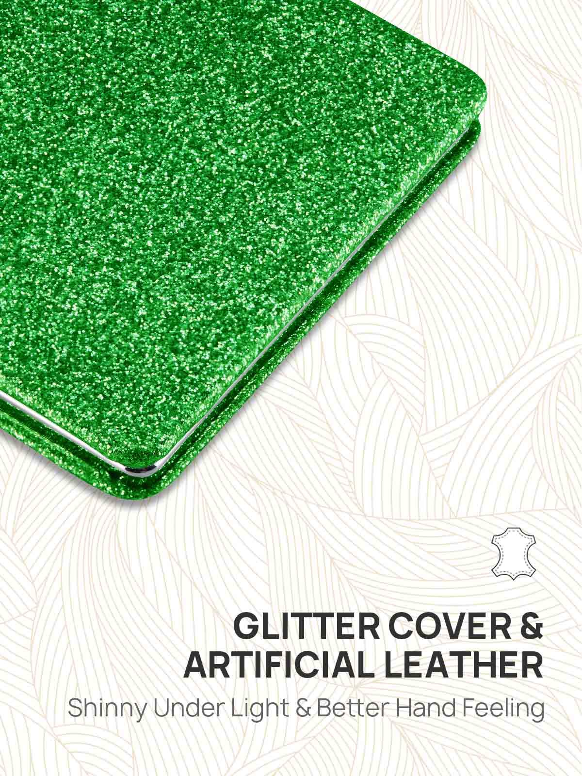 Omiro Compact Mirror, Glitter Pu Leather 1X/3X Magnification, Ultra Portable For Purses, 2.4'' W X 3.4'' L (Green)