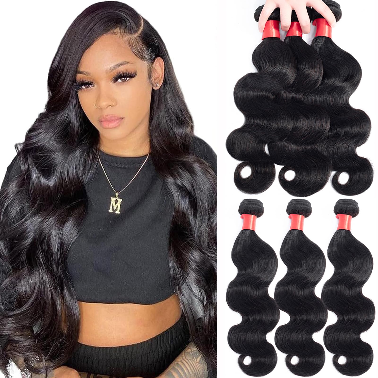 Douyin Brazilian Body Wave 3 Bundles Human Hair 18 20 22 Inch 12A 100% Unprocessed Virgin Human Hair Weave Bundles Deals Natural