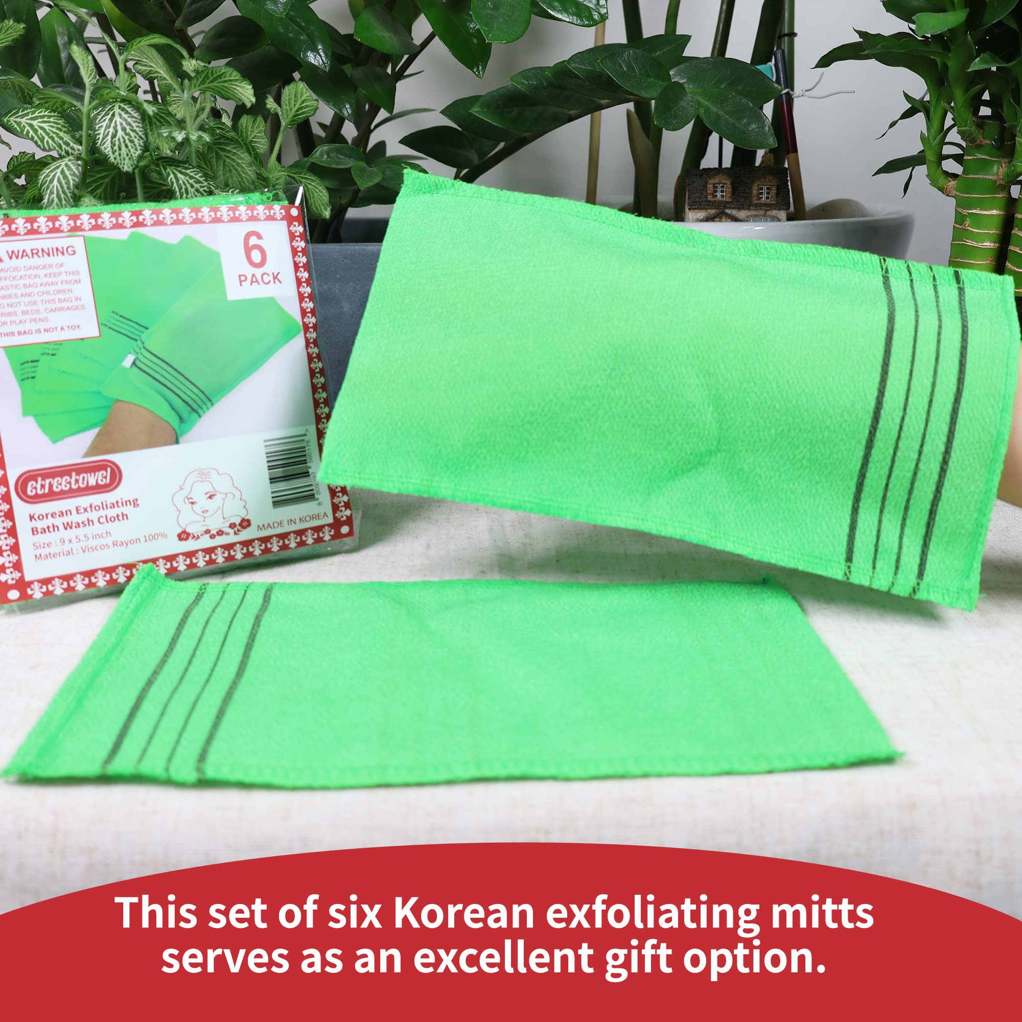 Etreetowel Extra Large Size 9.9'' X 5.5'' (6 Pcs) Korean Asian Exfoliating Bath Washcloths Mitt Scrub For Body Washcloth Glove V