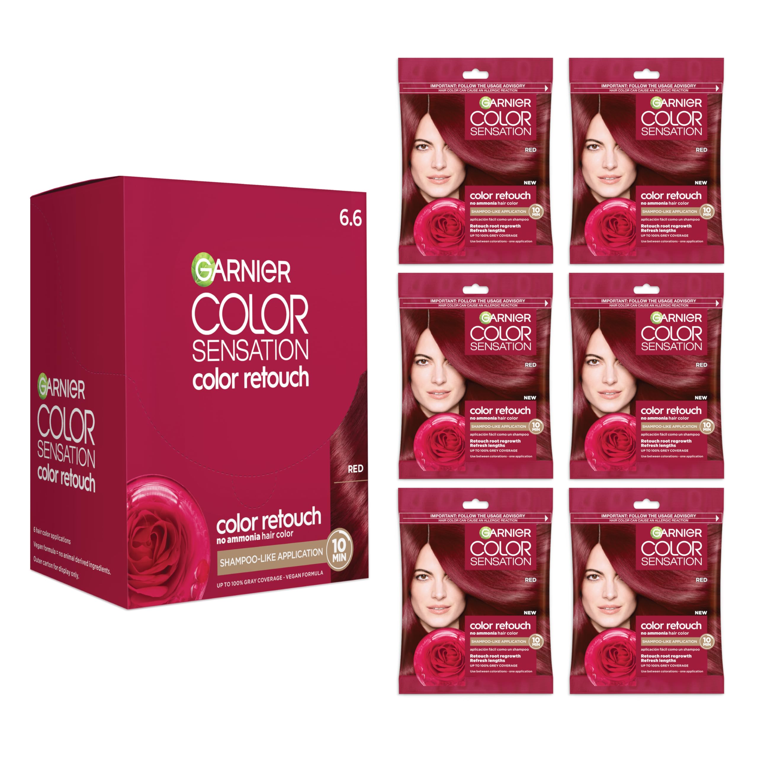 Garnier Color Sensation Color Retouch, Demi Permanent Hair Dye for Roots and Lengths with 100% Gray Coverage, Red Hair Dye, Pack