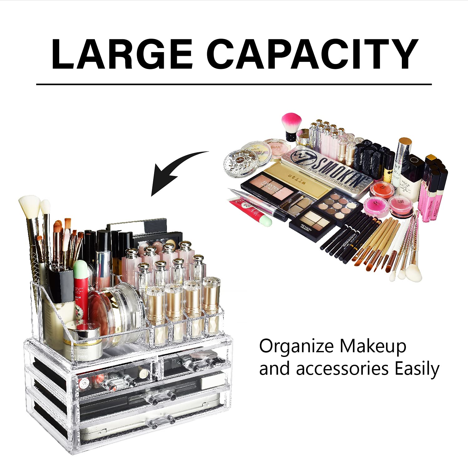 Ikee Design Acrylic Makeup Organizer With 4 Drawers And Removable Top Lipstick Holders, Ideal For Make-Up Or Accessories,Enhance