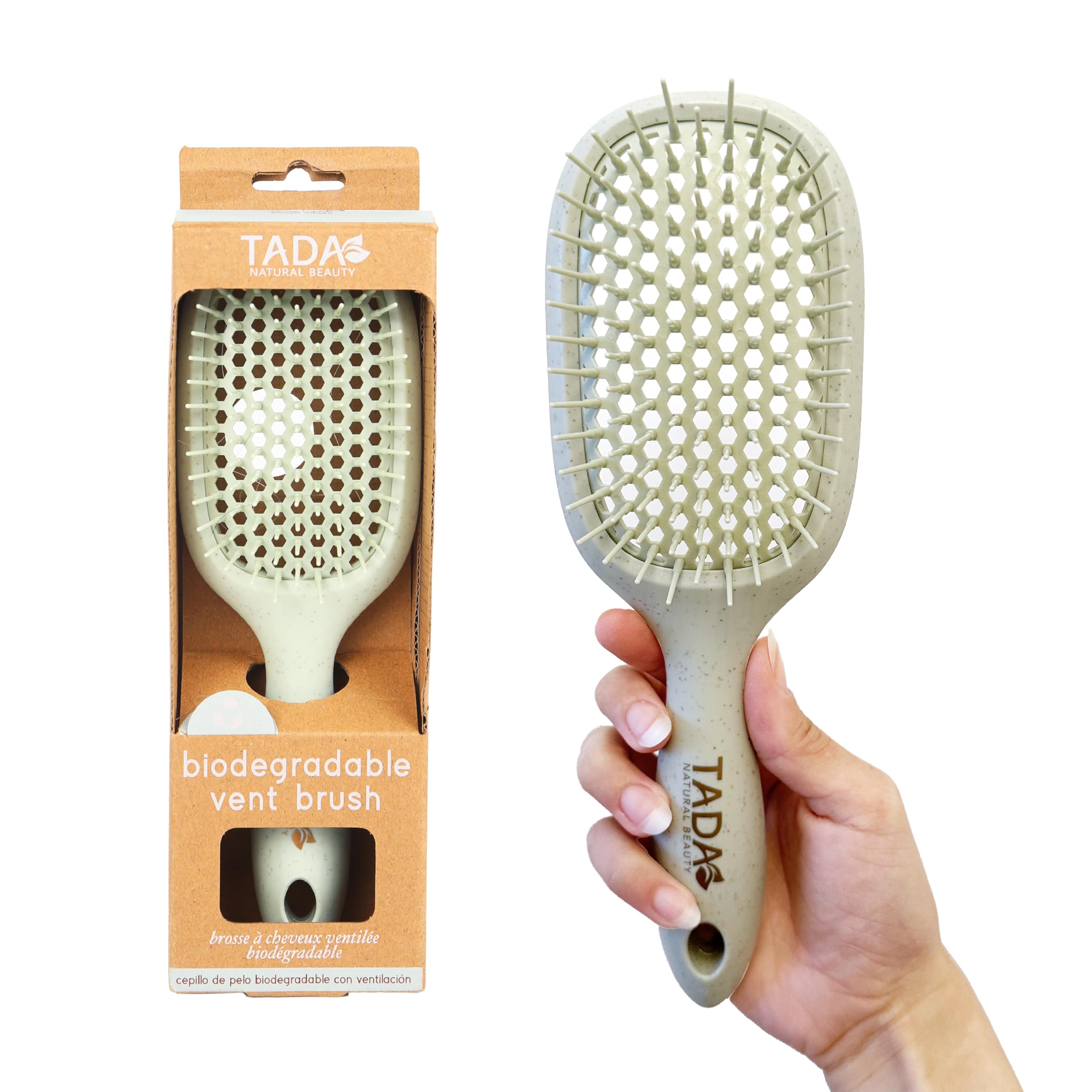 TADA Natural Beauty Hair Brush Detangler for Curly, Thick, Wavy, and Thin Hair - Ventilation Holes for Quick Drying and Styling,