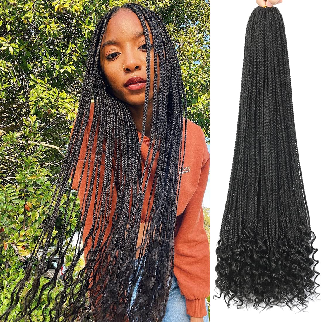8 Packs 24 Inch Crochet Box Braids Hair with Curly Ends Pre Looped Crochet Braids Goddess Box Braids Crochet Hair Extensions Bra
