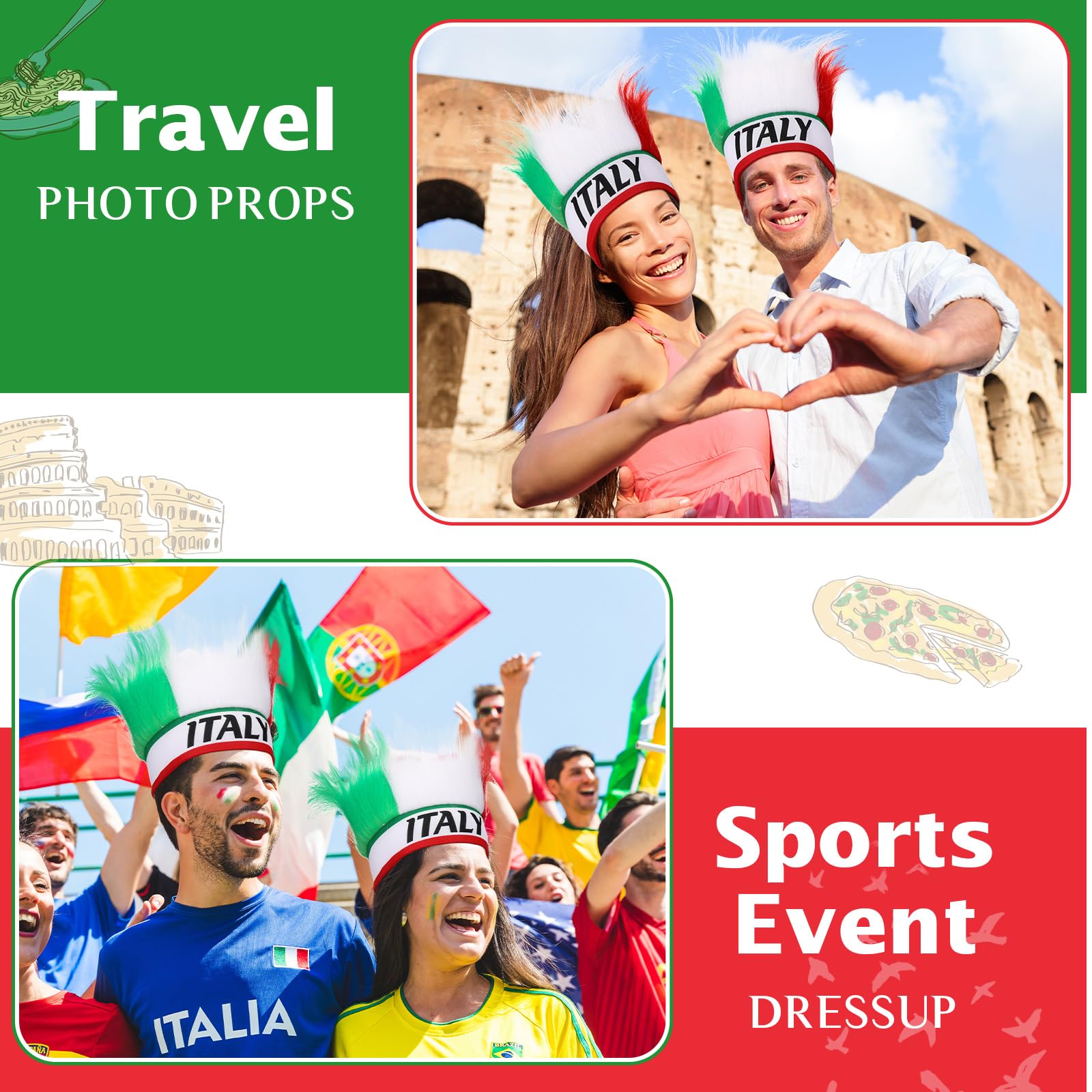 Jadive Italy Hairy Headband Hat Green Hairy Headband Hair Headpiece Italian Costume for Women Men Sports Parties Cosplay(1 Pcs)