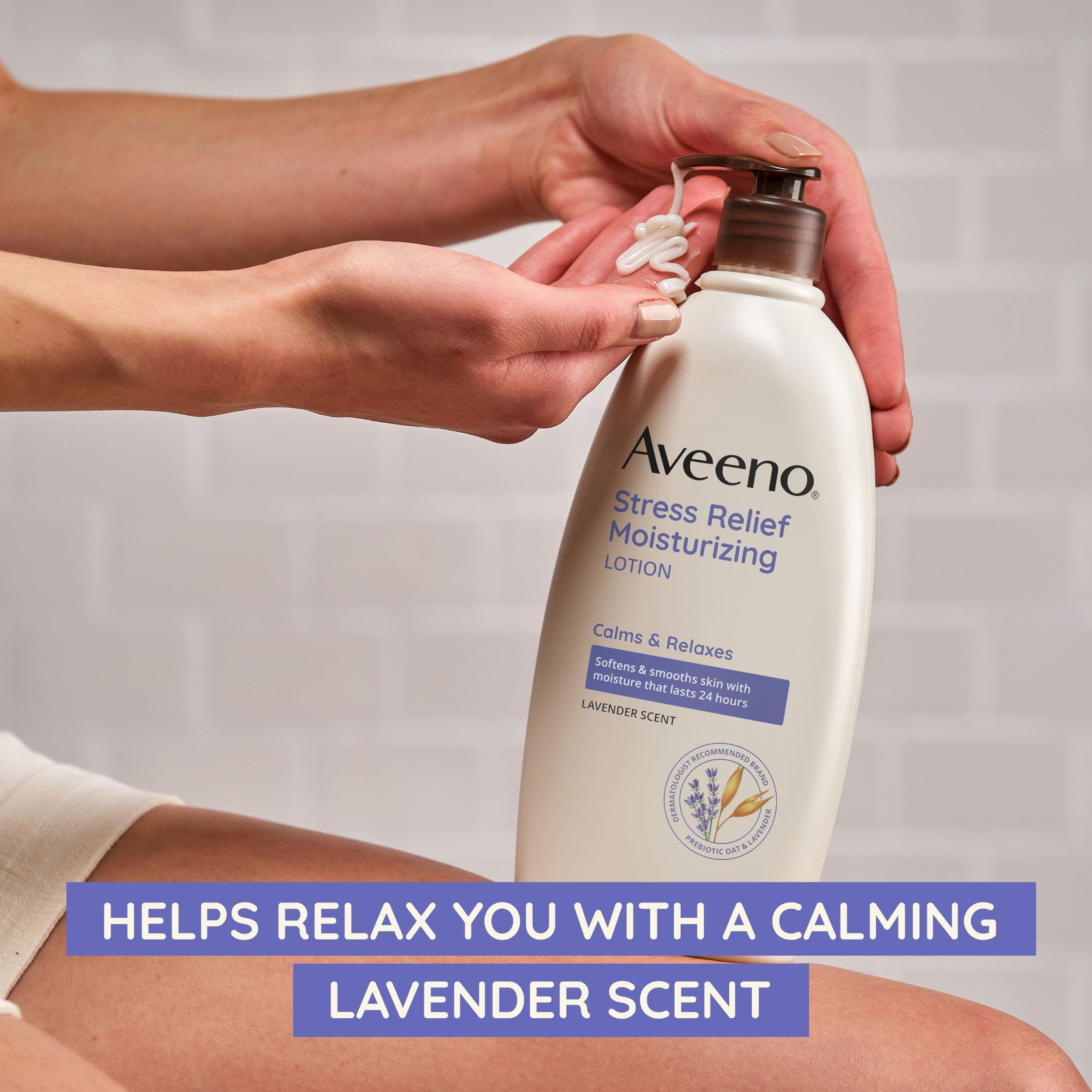 Aveeno Stress Relief Moisturizing Body Lotion with Lavender Scent, to help you feel Calm and Relaxed, Hydrating Body Lotion for
