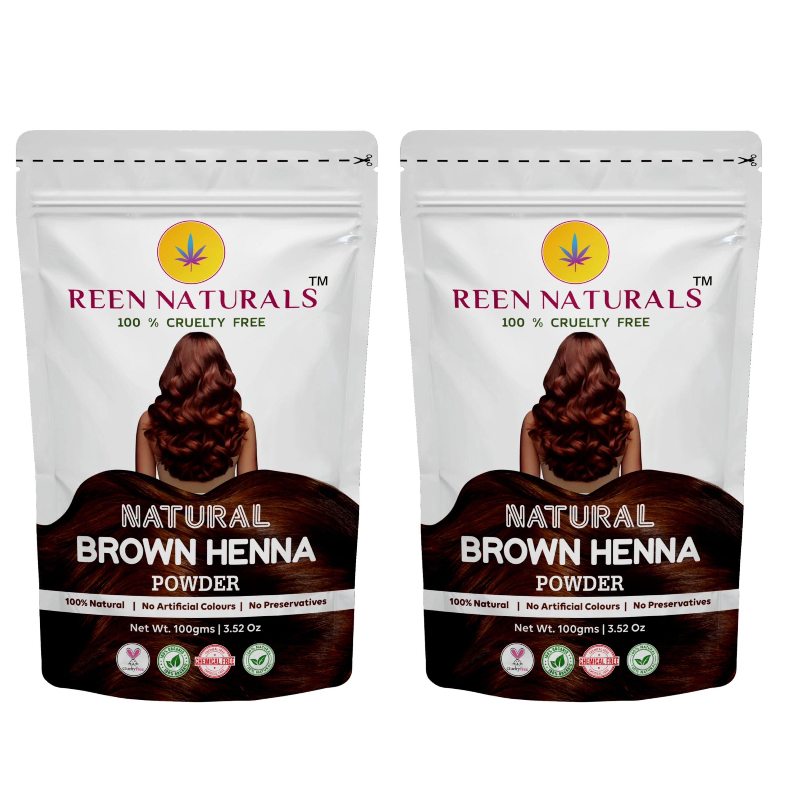 Reennaturals Brown Henna Powder For Hair Color | Herbal Henna | Rich Dark Natural Color For Hair (2 X 100Gms)