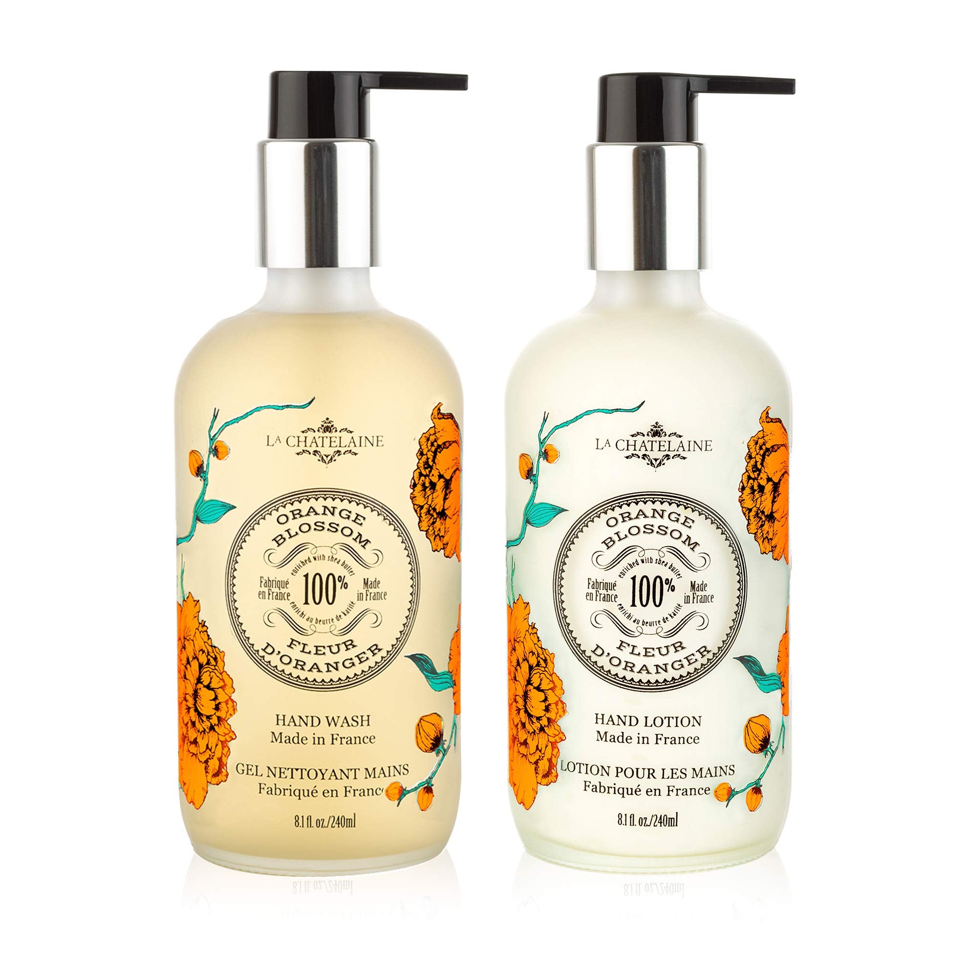 La Chatelaine Hand Wash & Lotion Set | Sulfate Free | Frosted Glass Bottles | Nourishing Shea Butter Formula | Natural and Organ