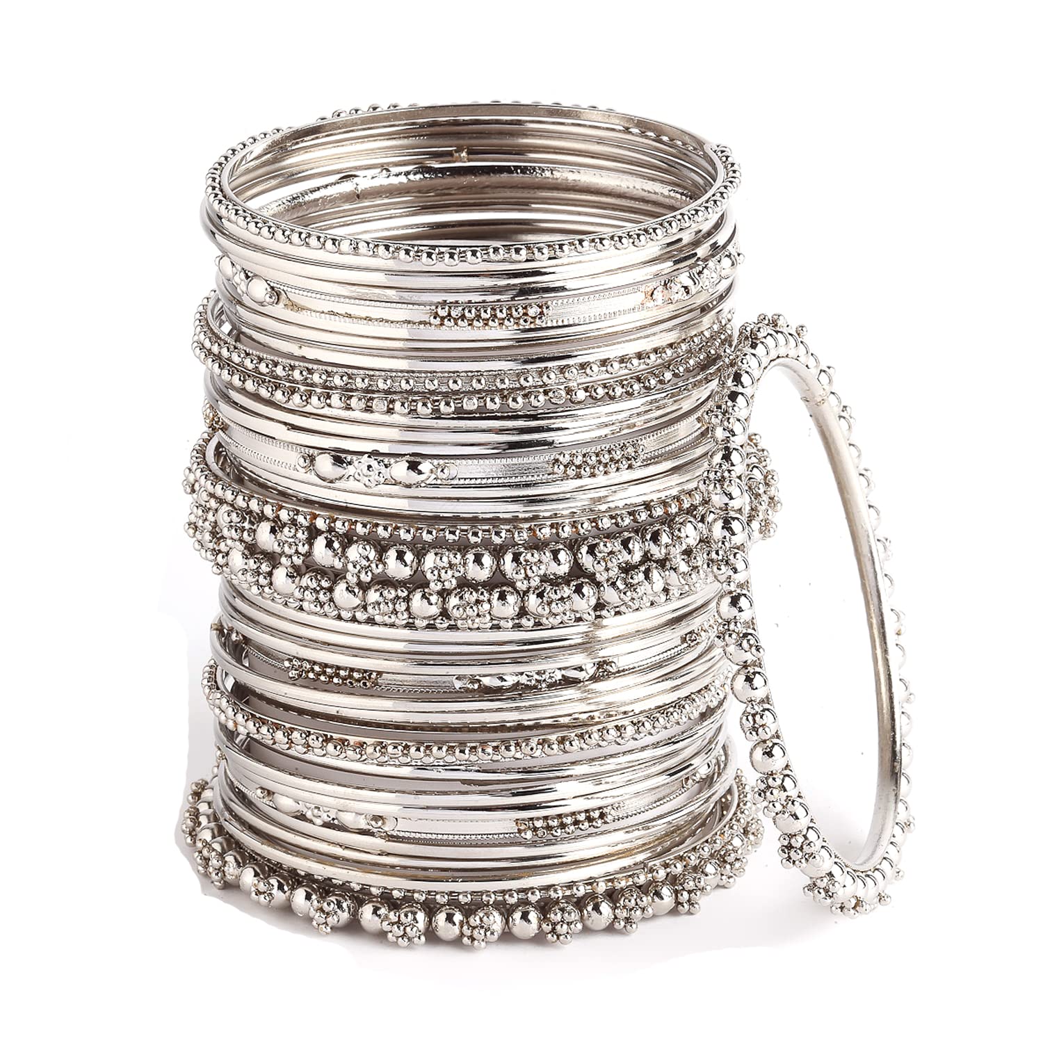 ZENEME Jewellery Traditional Silver Plated Oxidized Bracelet Bangles Set for Girls and Women (Silver, 2.6)