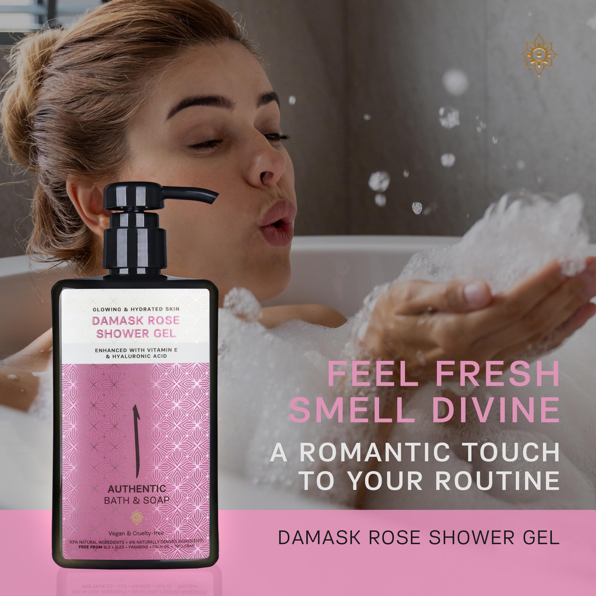 Authentic Bath & Soap Rose Body Wash For Sensitive Skin - Moisturizing Shower Oil With Rose Oil, Rose Water & Essential Oils, Ve