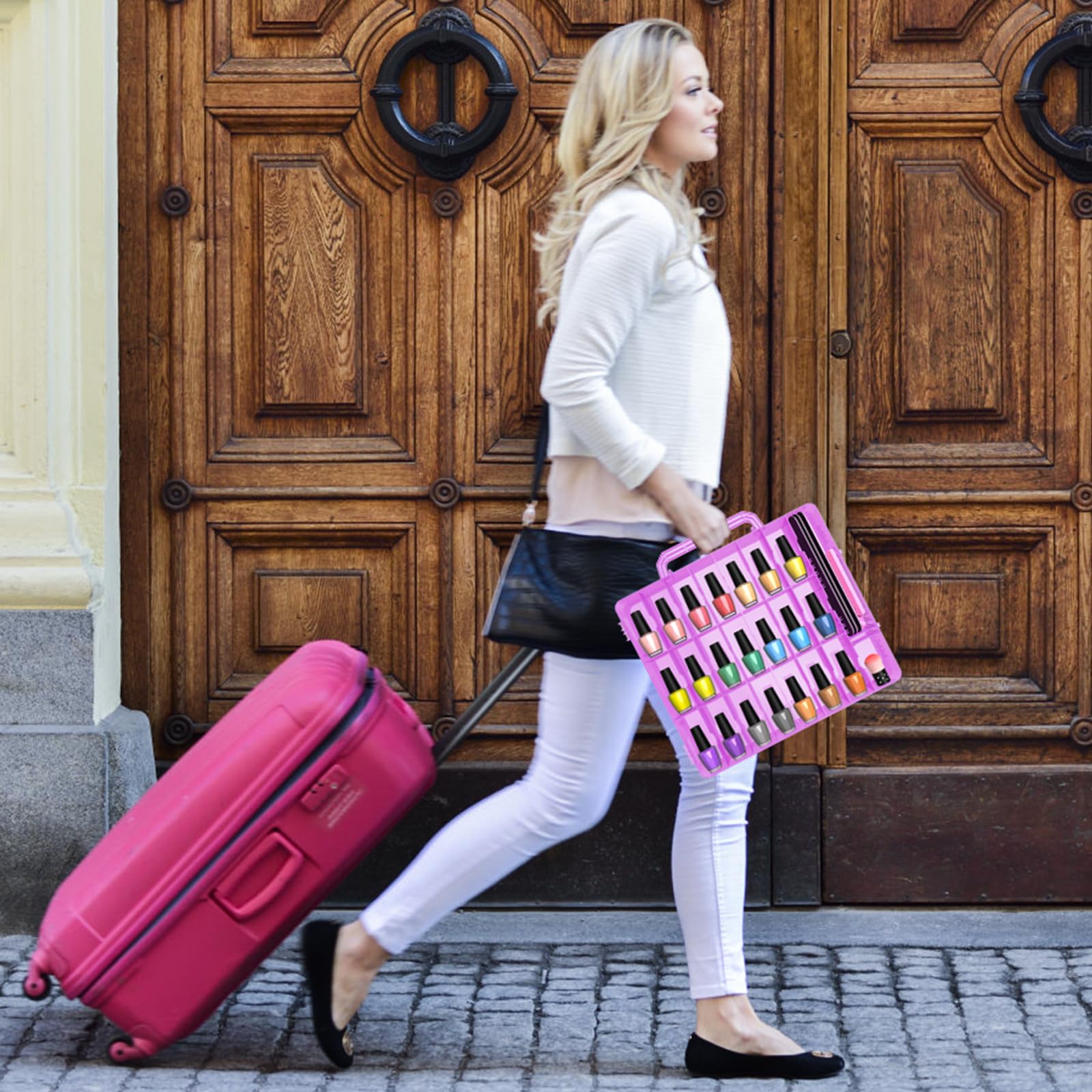 Beloving Nail Polish Organizer Case For 48 Bottles Nail Polish Holder With Adjustable Divider, Gel Nail Polish Storage Double Si