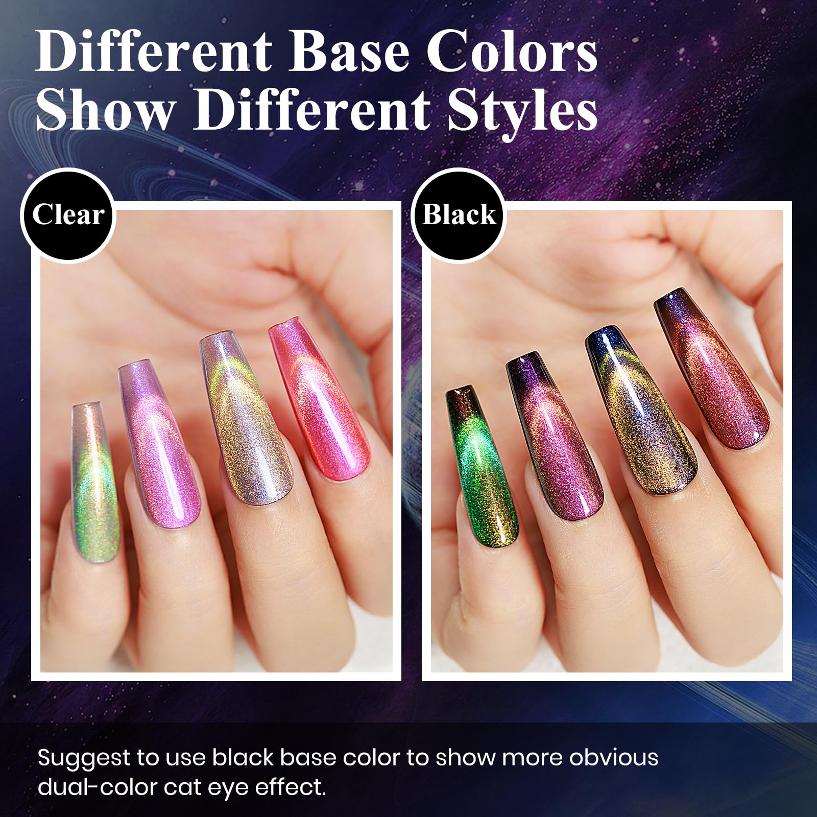 Mizhse 9D Cat Eye Gel Nail Polish Set, Magnetic Gel Polish 10 Ml 6 Colors With 2 Magnet Sticks, Chameleon Galaxy Shiny Magic Eff