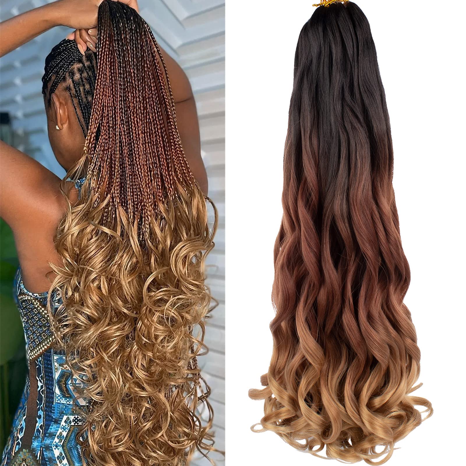 COOKOO 26 Inch French Curly Braiding Hair 9 Packs Pre Stretched Braiding Hair Bouncy Loose Wave Crochet Braids for Black Women S