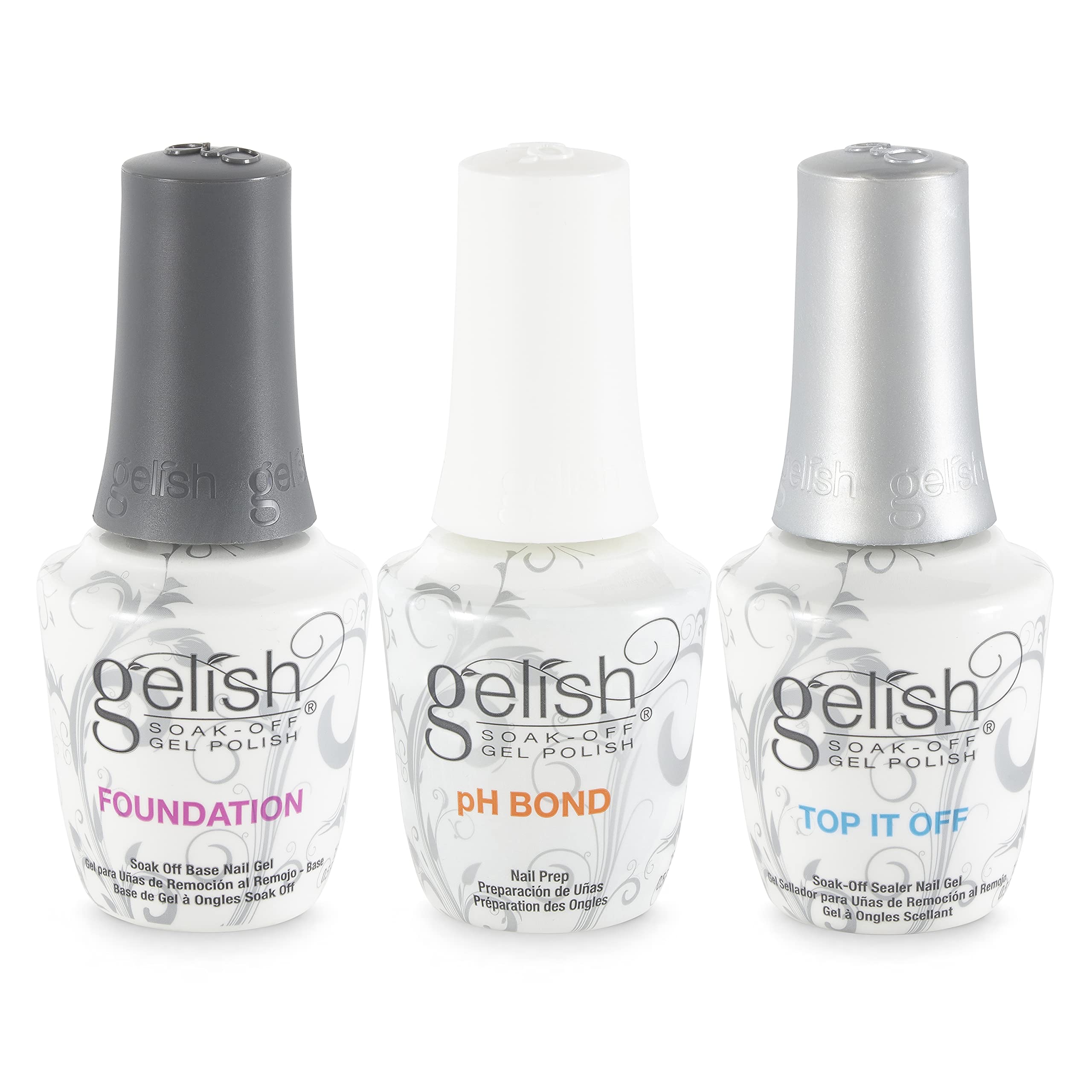 Gelish Terrific Trio Essentials 15 Milliliter Basic Care Soak Off Manicure Gel Nail Polish Kit with Foundation, pH Bond and Top