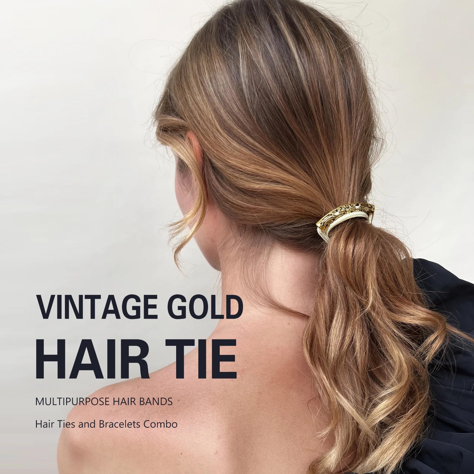 Blonde Boho Hair Ties Bracelet For Women, Cute Ponytail Holders Vintage Gold Hair Accessories For Girls Elastic Hair Tie Bracele